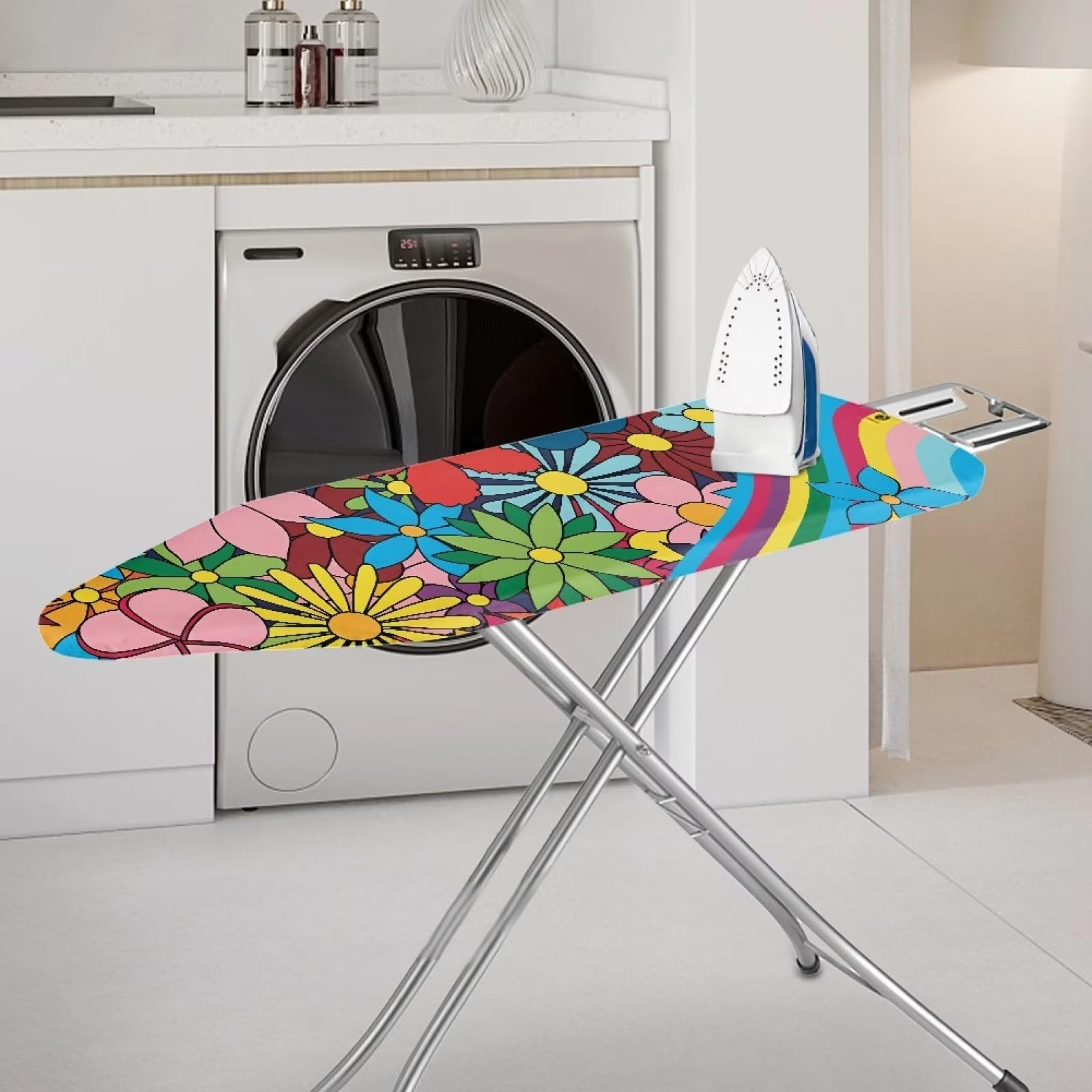 ZDCUSTOM Abstract Daisy Floral Print Ironing Board Cover for Women Girls, 15''x54'' Standard Size Ironing Board Cover Thick Padding with Elastic Edge, Durable Home Decorations for Women Girls