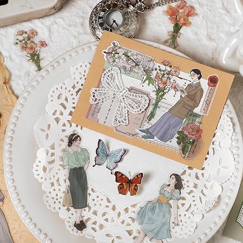 Miniatura 8 de Alideco 120pcs Scrapbook Stickers Set Kawaii Vintage Fashion Girl People Stickers for Journaling Scrapbooking Junk Journal Crafts Embelishment