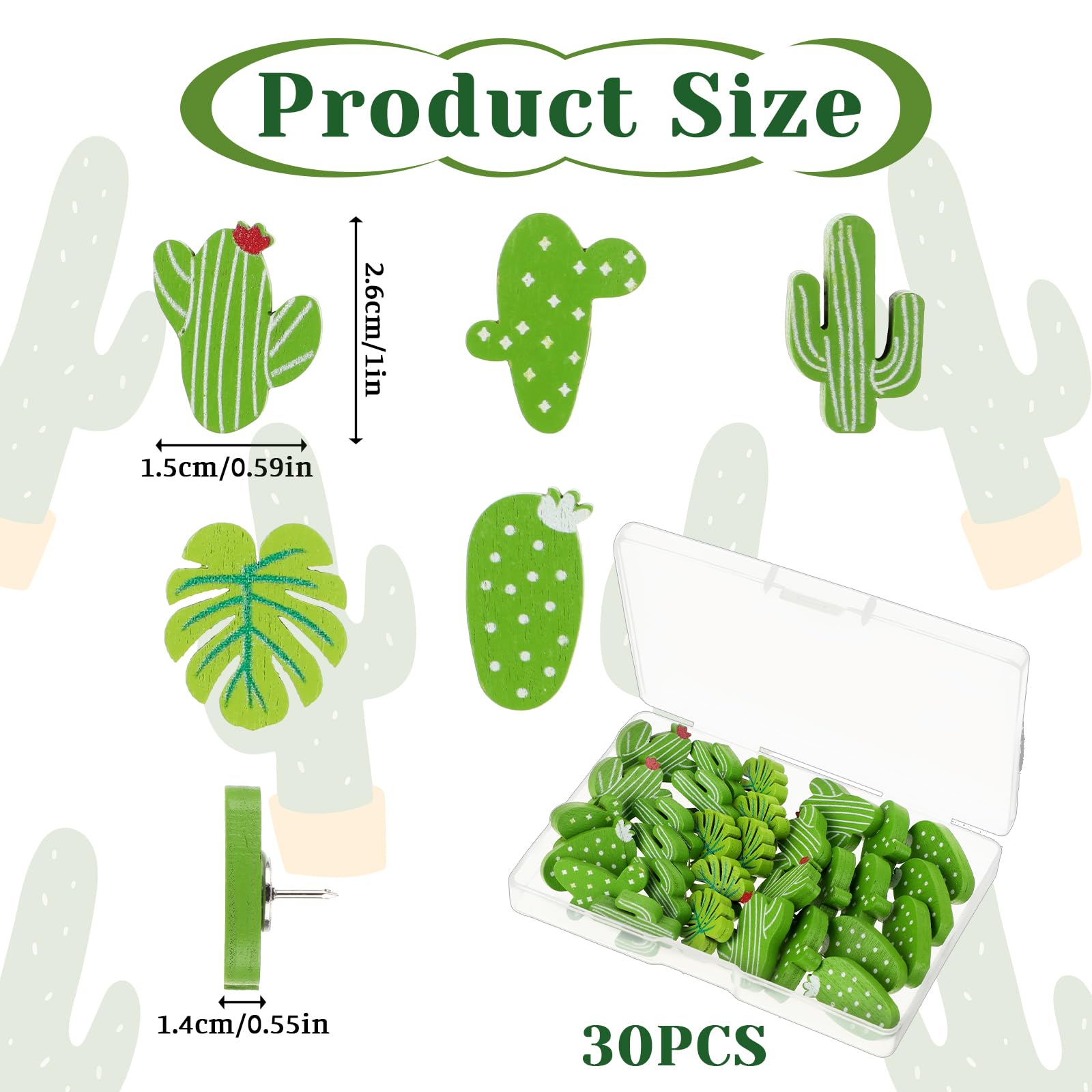 30pcs Decorative Push Pins Set Cactus Palm Leaf Thumb Tack Decorative Cute Plants Push pins Set Wood Pushpins Tacks for Cork Board Decorative for Bulletin Board Maps Photos Wall Home Office Classroom - Image 2