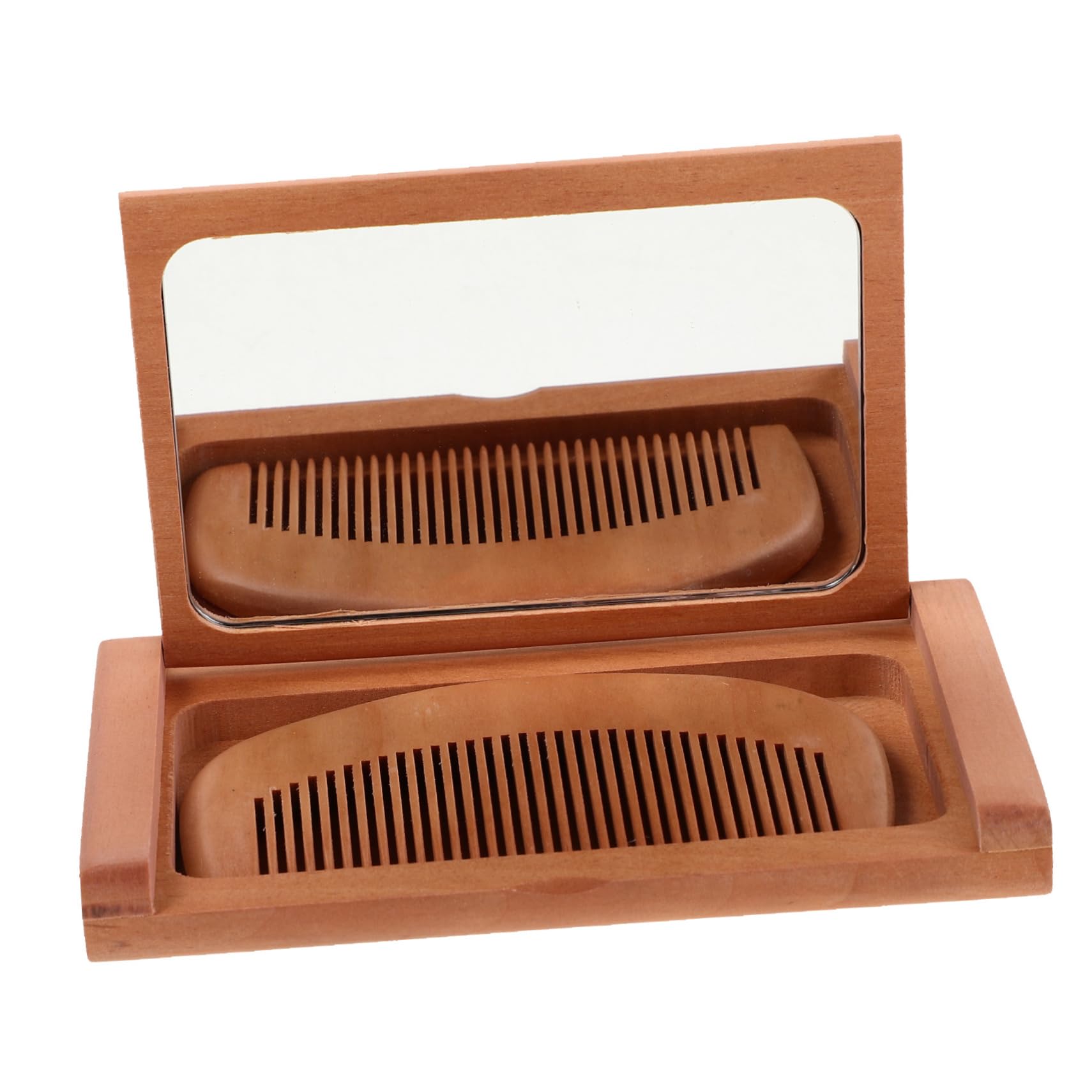 Miroir pliable vintage en bois avec peigne intégré pour retouches maquillage