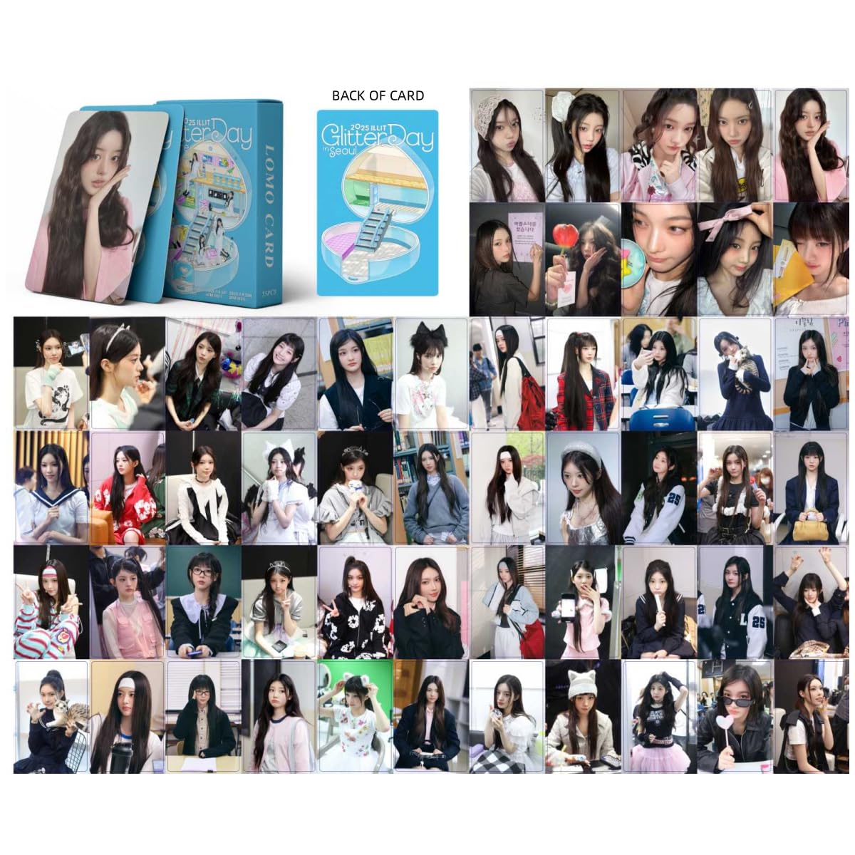 55pcs Kpop ILLIT 2025 Glitter Day Cards ILLIT Mini Cards 2025