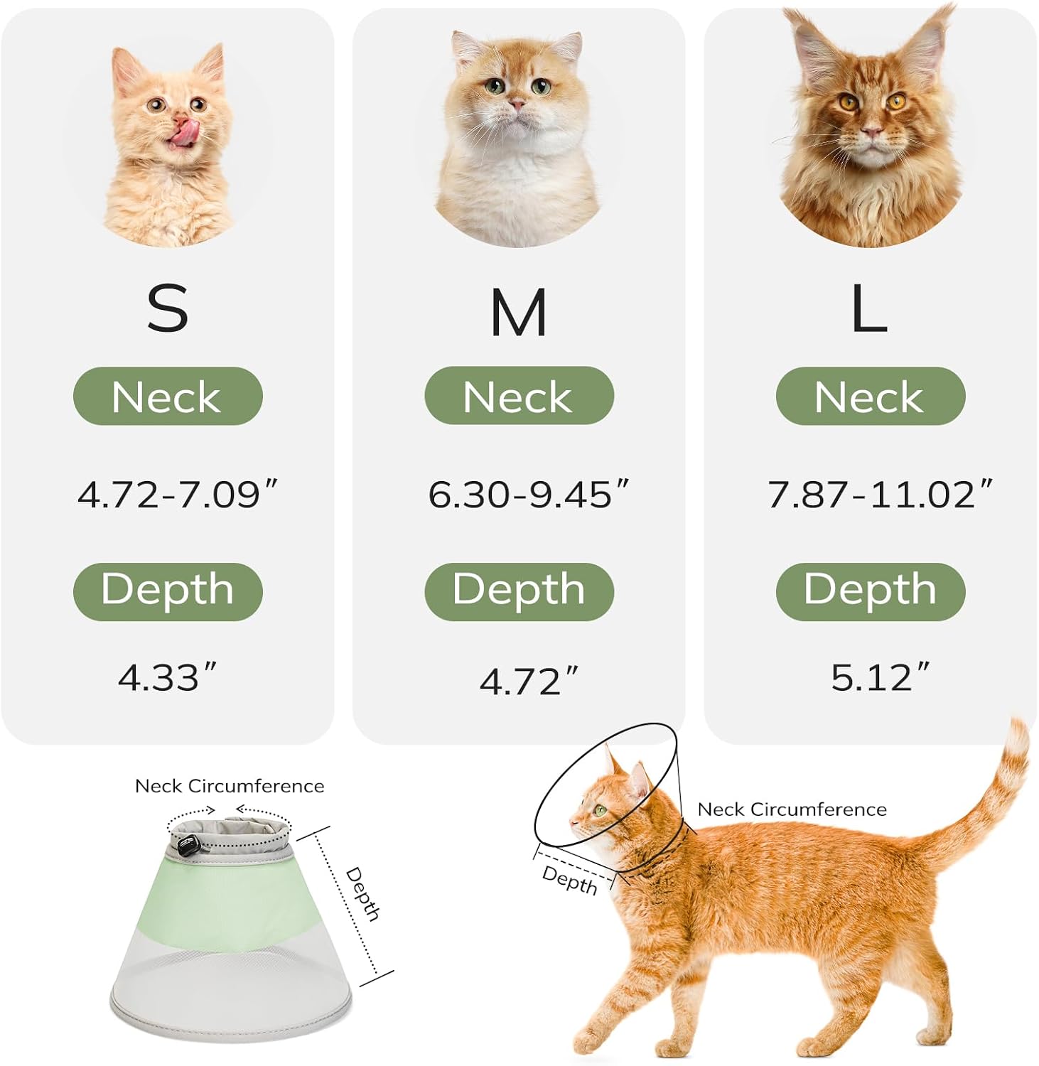 Supet Soft Cat Cone Collar to Stop Licking, Breathable Mesh Cone with Waterproof Liner Recovery Collar, for Kitten, Comfortable Elizabethan Alternative for Spay Neuter Grooming (M)
