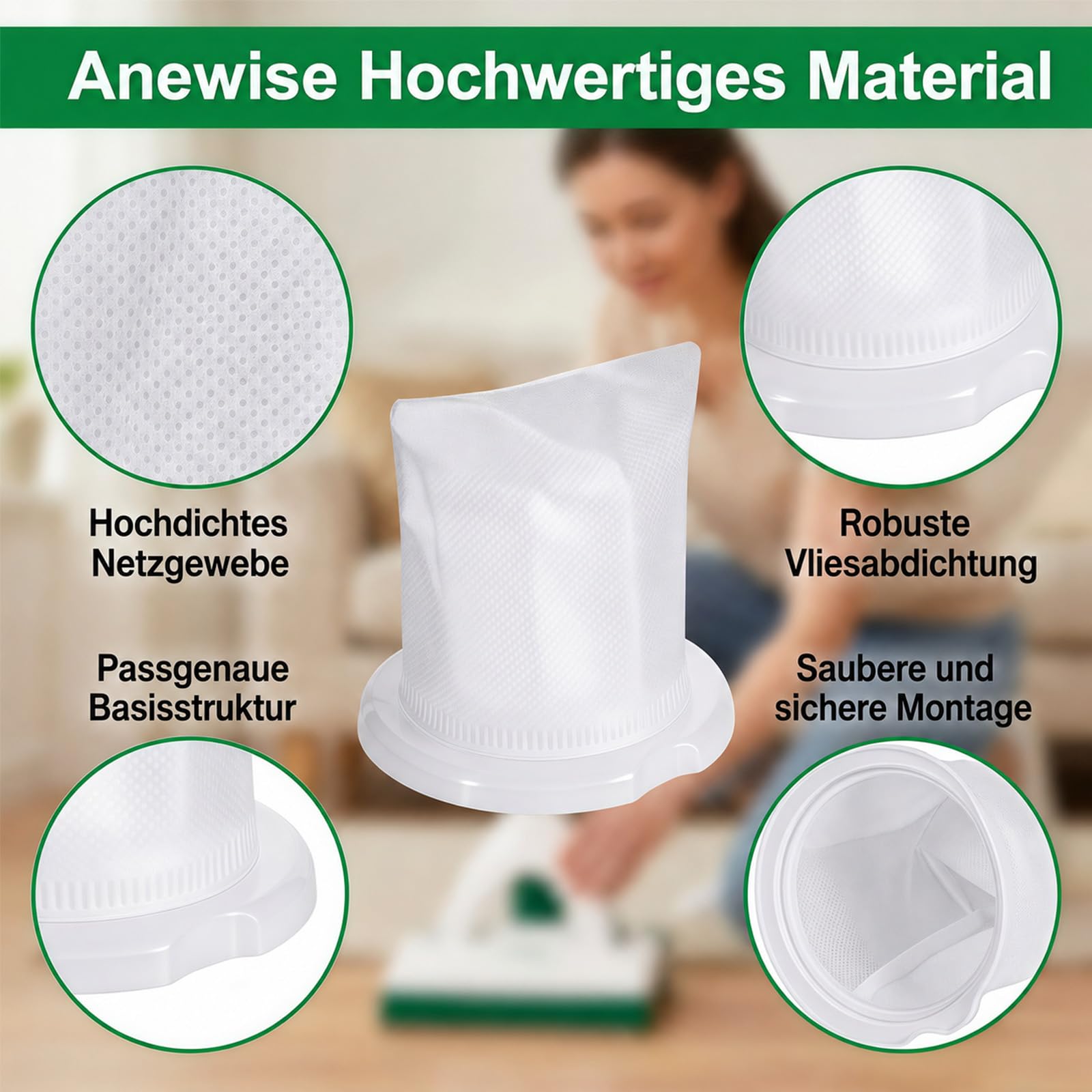 6 Stück Filter für Vorwerk Kobold VC100, Schmutzfilter Ersatzfilter mit 1 Bürste, Filter Ersatz für Vorwerk Kobold VC100 Akku Staubsauger