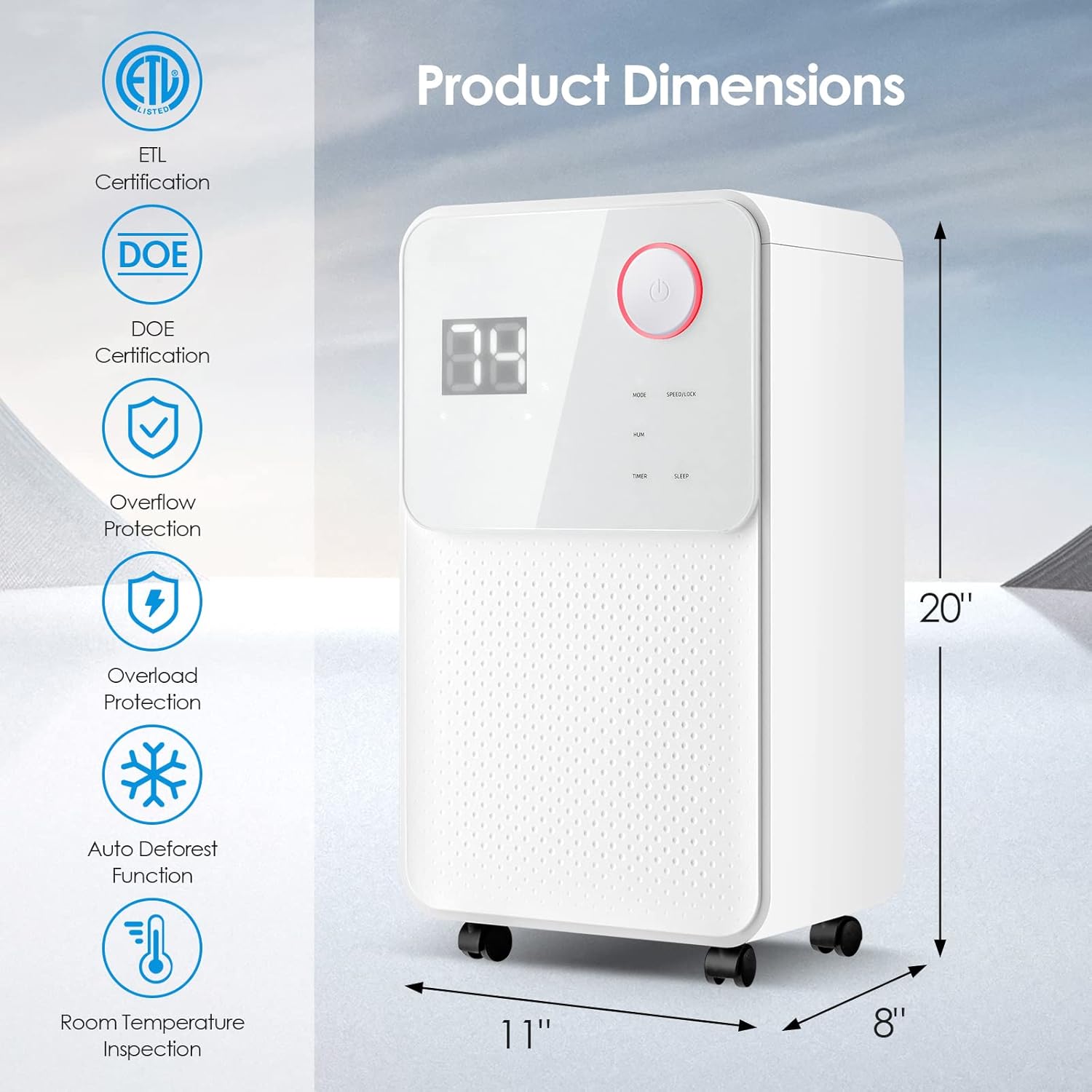 Dehumidifier product dimensions and certifications