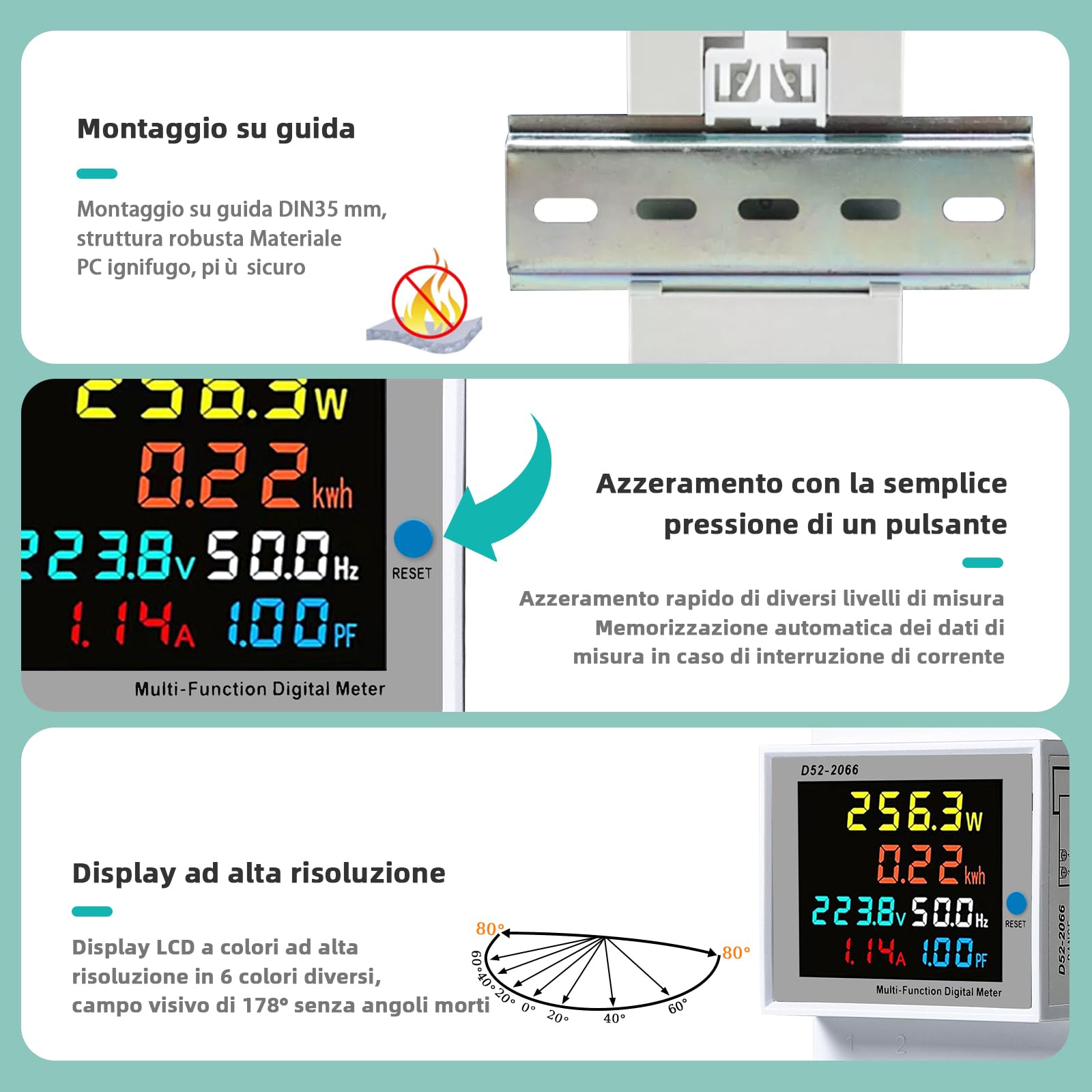 Licznik prądu, szyna montażowa, 6 w 1, licznik prądu LCD, cyfrowy miernik kosztów energii, jednofazowy miernik zużycia energii, AC 40-300 V, natężenie prądu 0-100 A, moc 0-45 kW, typ zamknięty