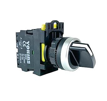 YOKINS Switch Maintained Push Button, 2 way position, EB2M-A-10X, 22mm Black color with spring return with 1NO (copper & silver contacts)