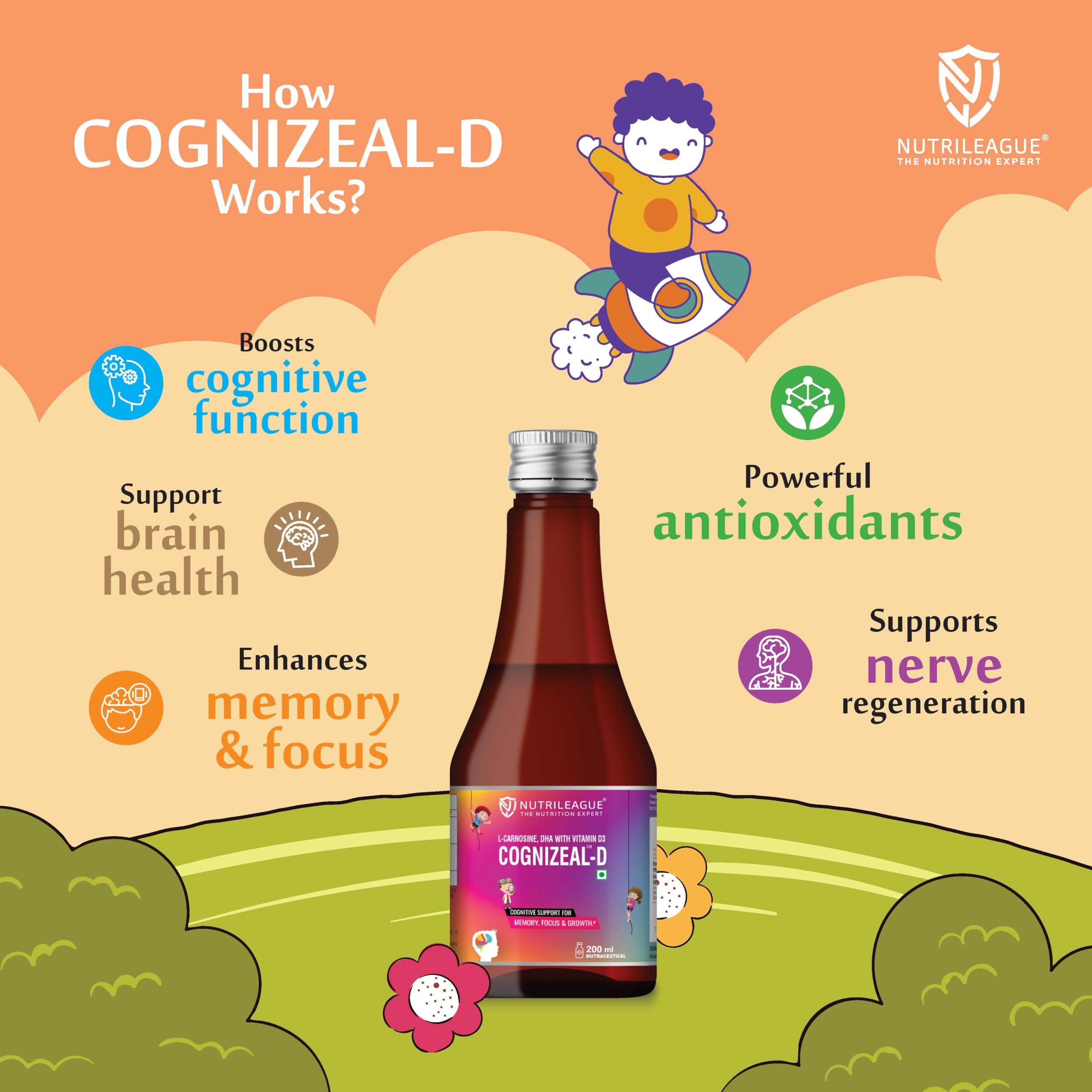 Cognizeal-D 200 Ml | L-carnosine + DHA Syrup | Cognitive Support in children with autism | Supports brain health | Behavioral Improvement in Autism (Pack Of 1) — Amazon image 5