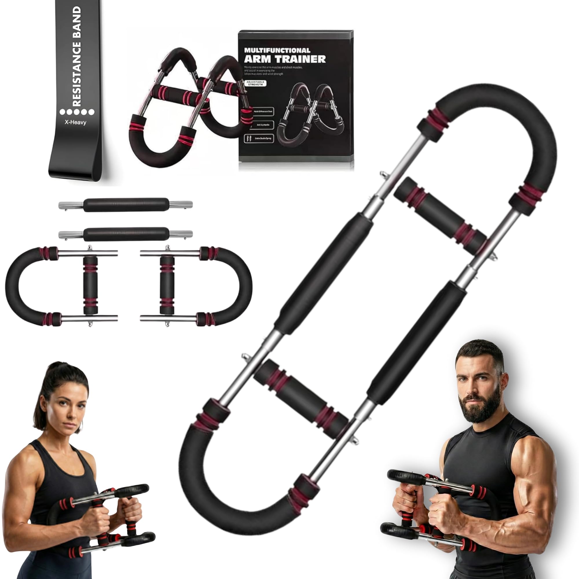 Twister Arm Trainer with Resistance Bands, 60-100lb Detachable Chest Expander Workout Equipment, Adjustable Arm Exerciser for Home Gym, Upper Body Strengthener with Training Guide for Men & Women