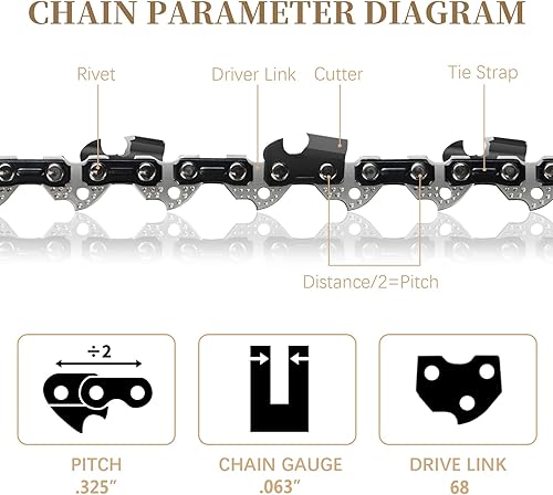 Miniatura 10 de SENSILIN Cadena de motosierra de 16 pulgadas, 56 eslabones de transmisión de 38 pulgadas, paso LP de 0.043 pulgadas, repuesto para EGO, Makita,