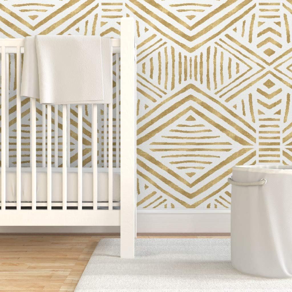 Peel & Stick Wallpaper 3ft x 2ft - Boho Geometric Gold Geo Stripe Mod Diamond Custom Removable Wallpaper by Spoonflower