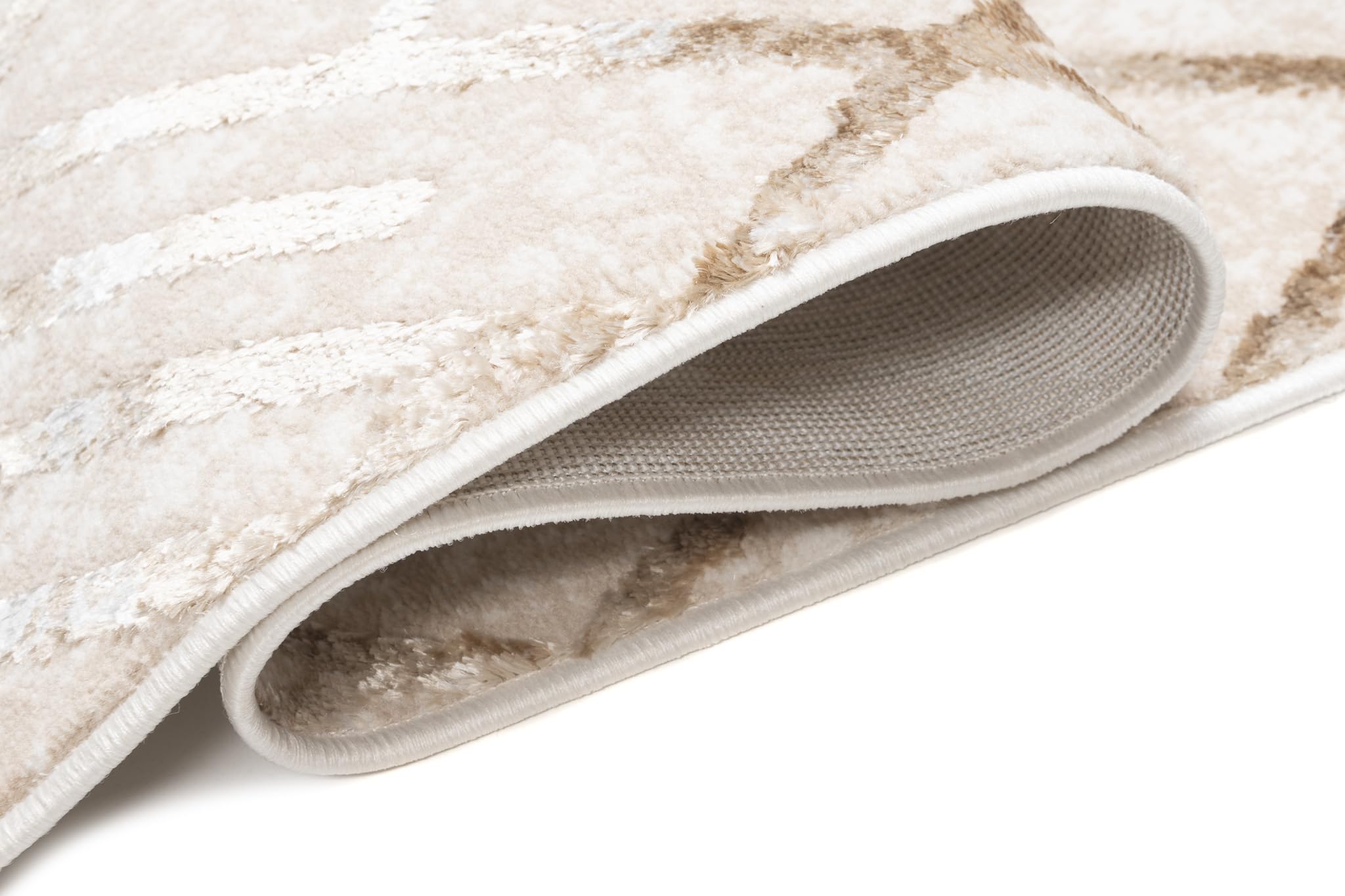 TAPISO Crystal Läufer Teppich Glänzend Gold Beige Creme Linien Figuren Zigzag Wohnzimmer Schlafzimmer Flur Korridor Modern Design ÖKO-TEX 80 x 400 cm