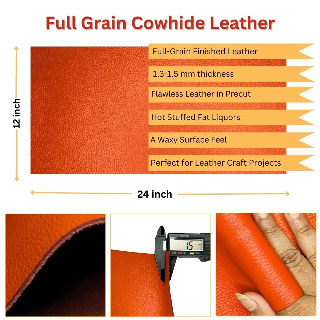 Real Leather Sheets, Tangerine- Litchi Embossed, 12" X 24" - Image 4