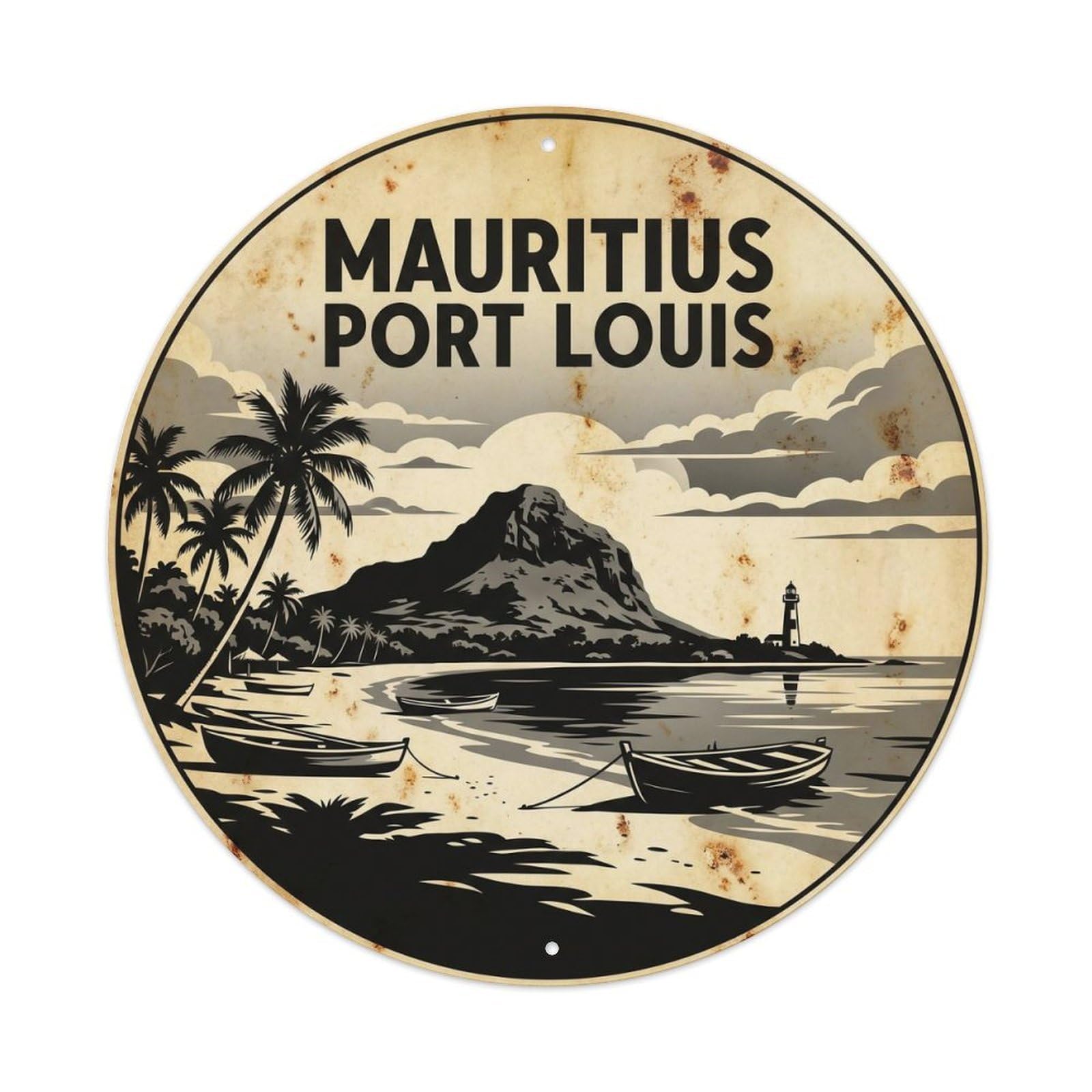 Mauritius Port Louis Island Paradise Black White Metal Tin Sign