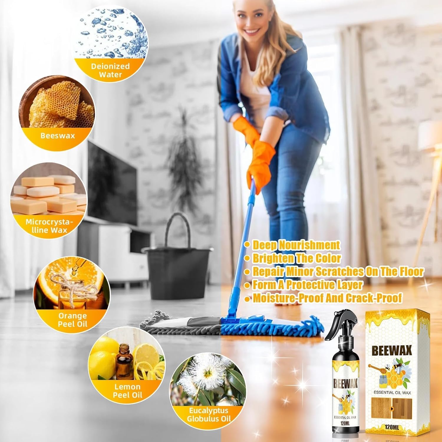Cera de Abejas Pulimento para Muebles de Madera,2026 Upgrade Multi-Purpose Beeswax Wood Polish for Living Rooms,Kitchens,Wood Furniture Floors (2PCS)