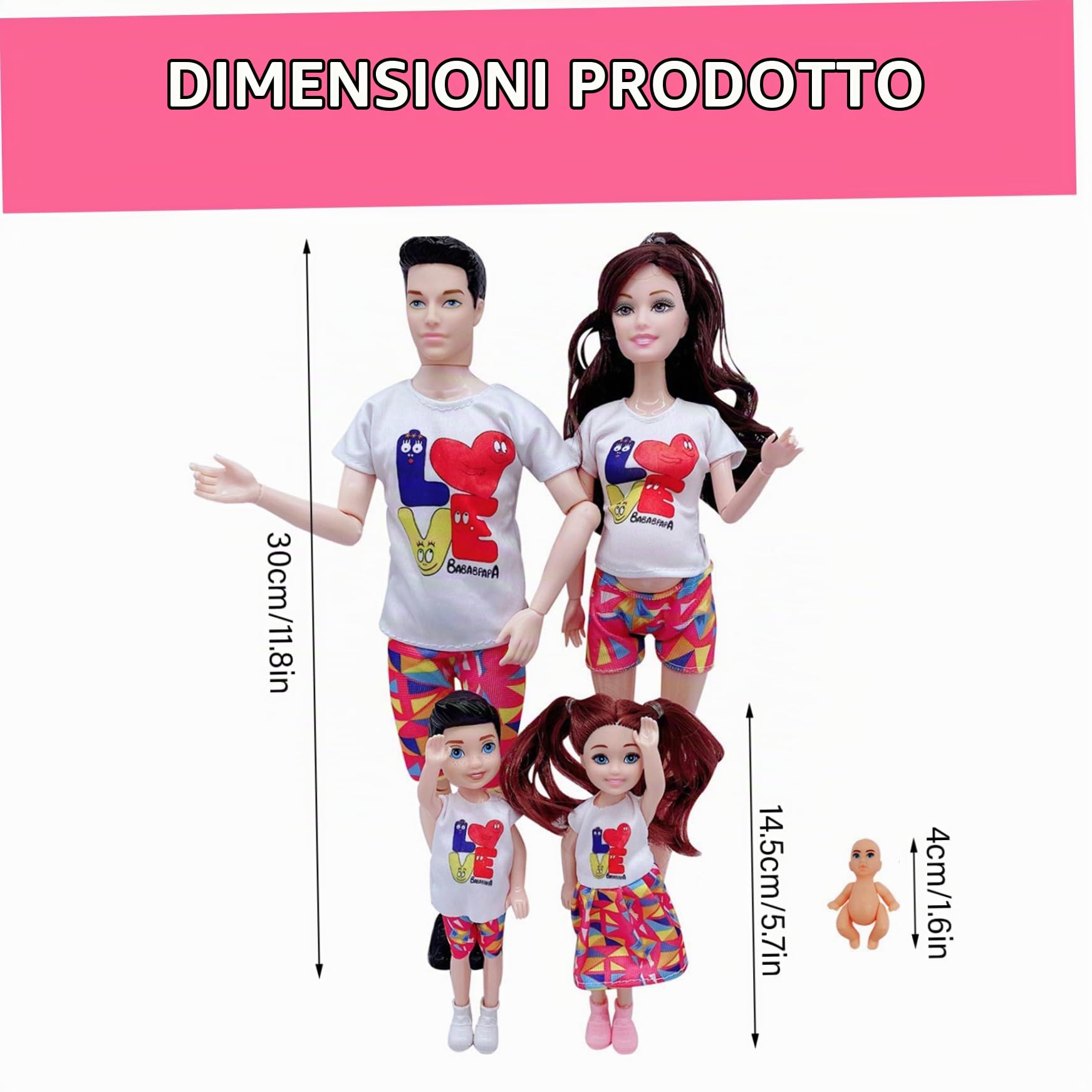 Jorzer Bambola di famiglia, bambola incinta con articolazioni mobili con bambino nella pancia, set di 5 papà e 2 bambini per l'educazione e accessori per la casa delle bambole, giocattoli giochi.