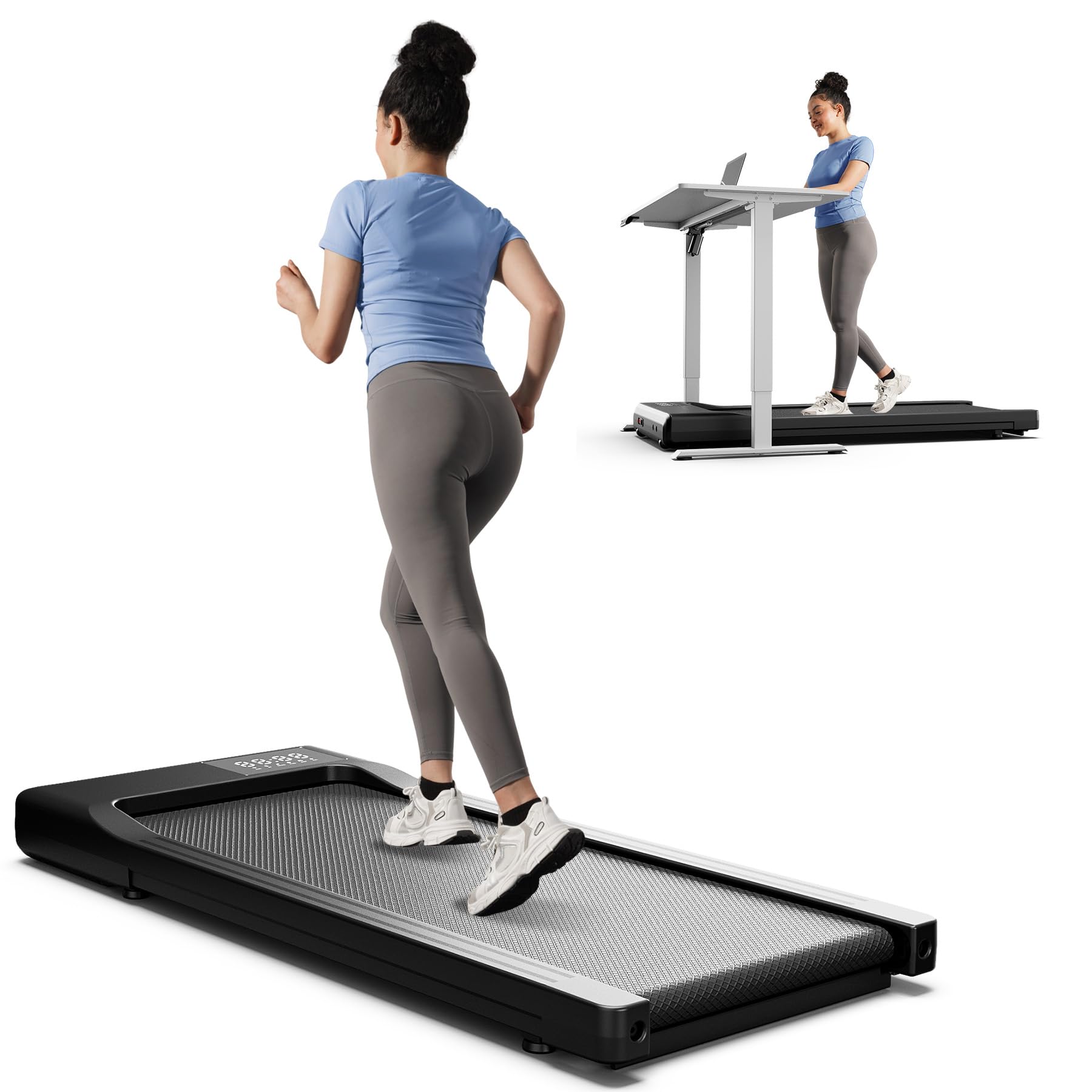 DeerRun Walking Pad Treadmill,Under Desk Treadmill for Home Office, 2.5HP Quiet Motor Walking Pad,300 lbs Capacity, LED Display with App&Remote
