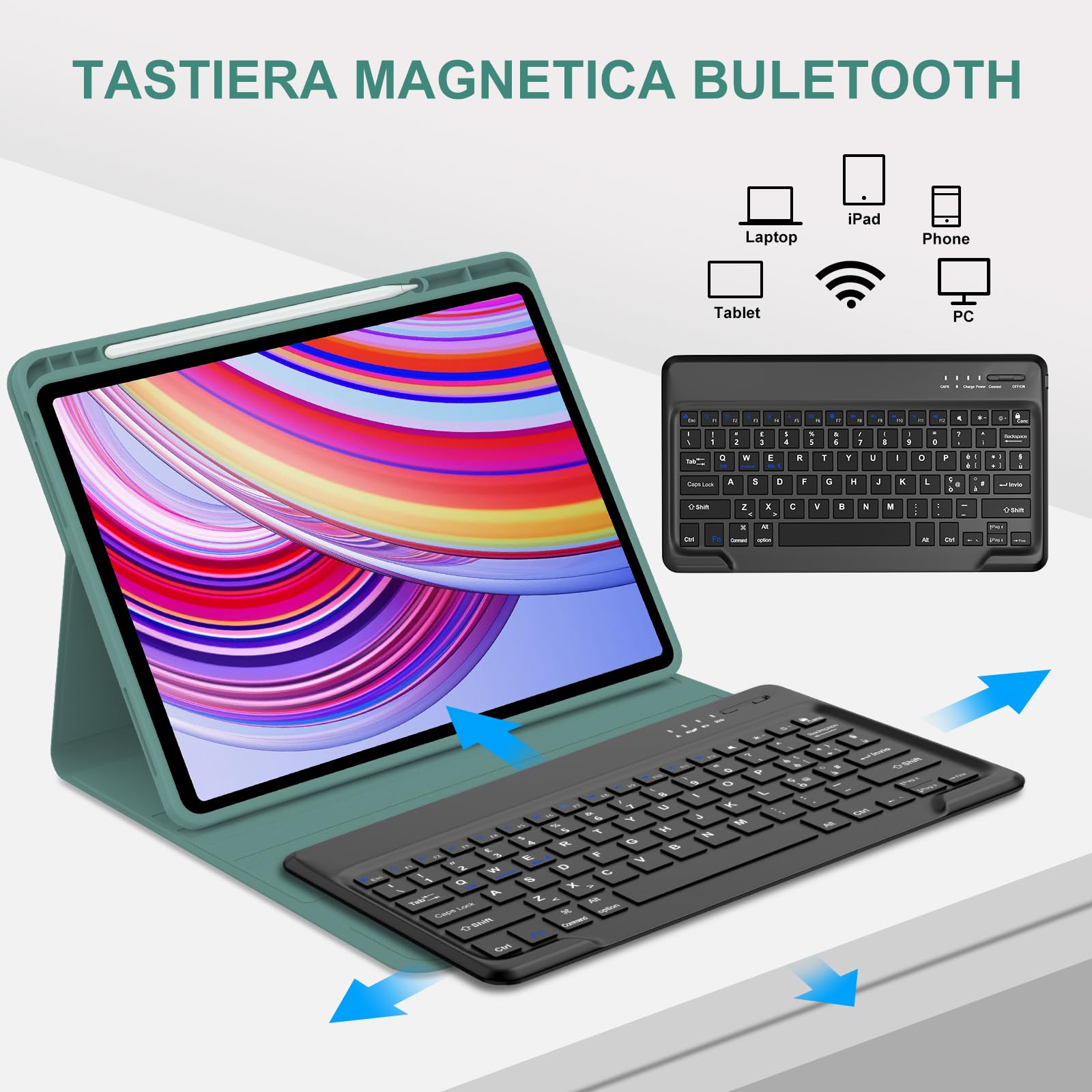 Tastiera Bluetooth Per Redmi Pad Pro 12.1 2024 - Cover Con Touchpad Staccabile Italiana (Nero) - Foto 3