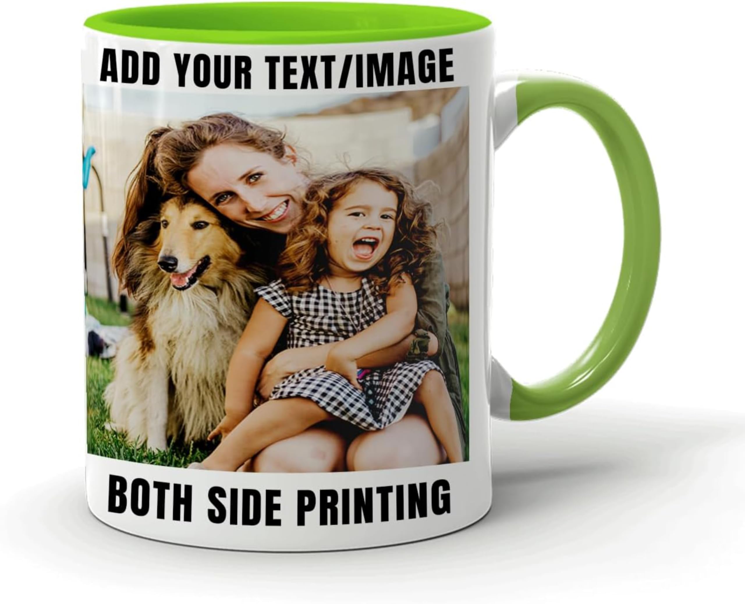 EKAM Personalised Mug - Text Photo Printed Collage Design Logo Custom Gift Cup, 11oz, Birthday & for Mum, Dad, Friend, Sister, Brother, Grandparents (Green) — image 1
