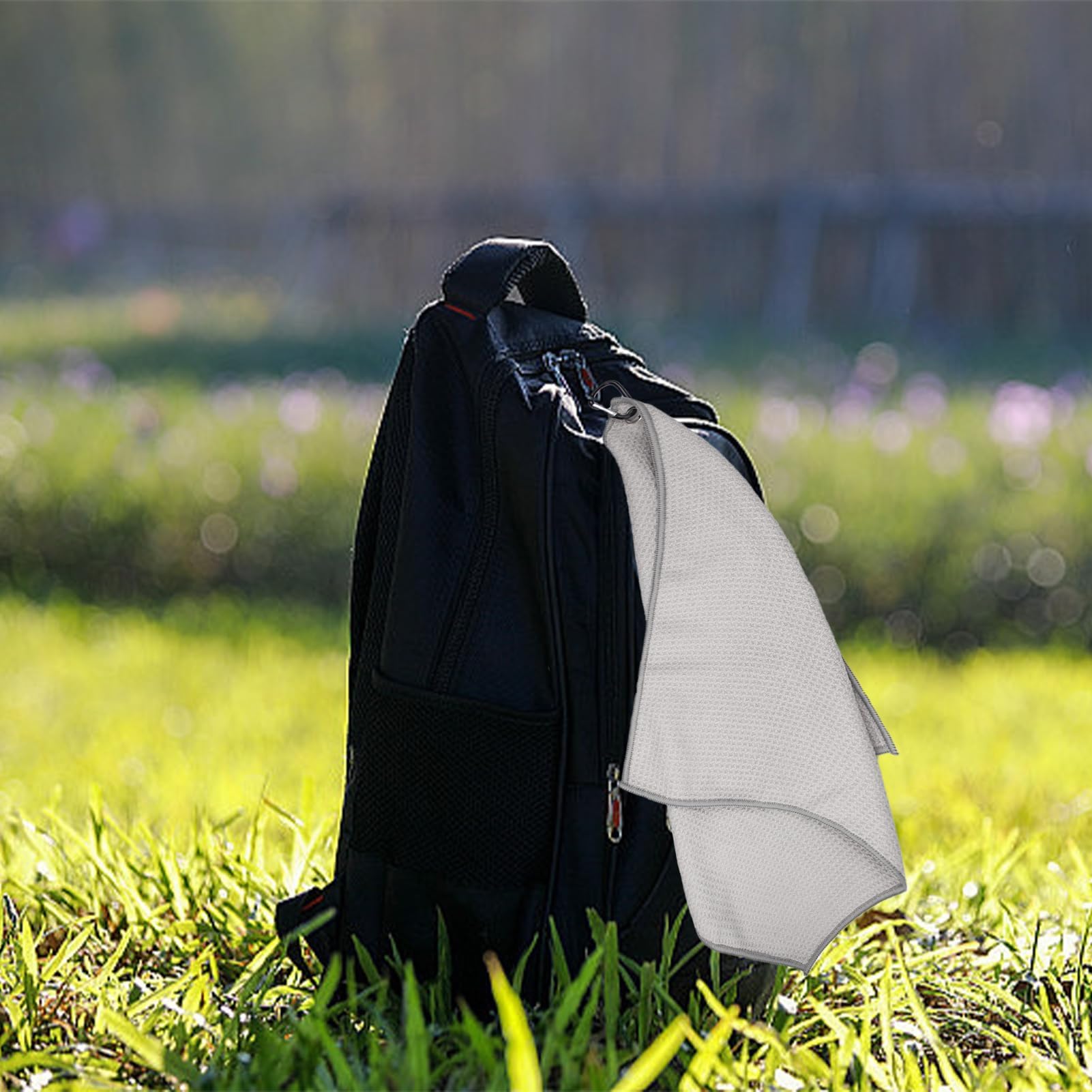 Asciugamano da Golf in Microfibra 2 Pezzi 40x40cm Nero con Moschettone