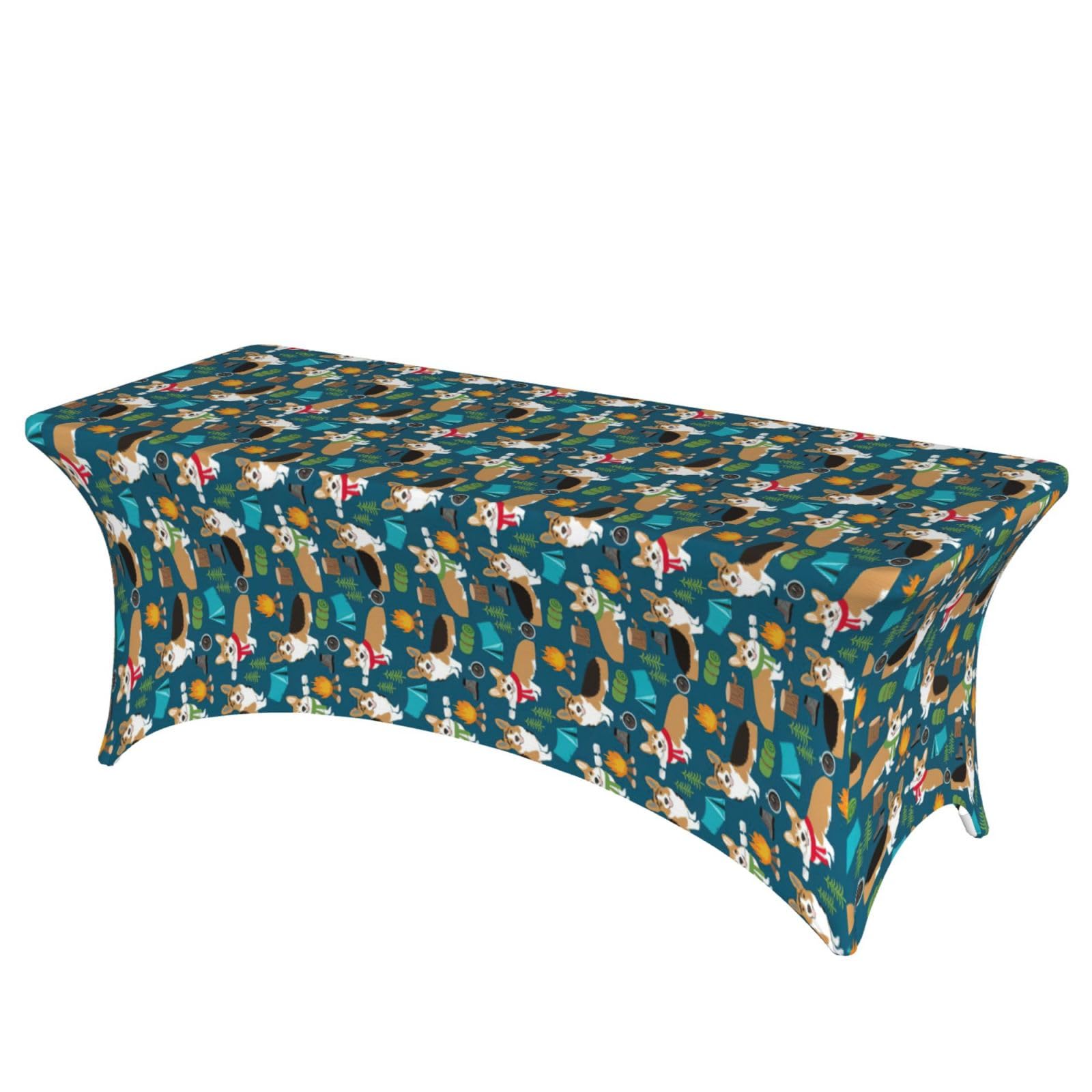 NImongt Corgi Print Elastic Rectangular Tablecloth Holidays Family Banquet Wedding Party Table Cover