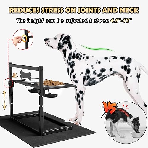 Miniatura 2 de Elevated Dog Bowls with Slow Feeder, Raised Dog Bowl for Large Dogs Adjusable Height with 2 Stainless Steel Dog Food Bowls Spill Proof Mat, Dog