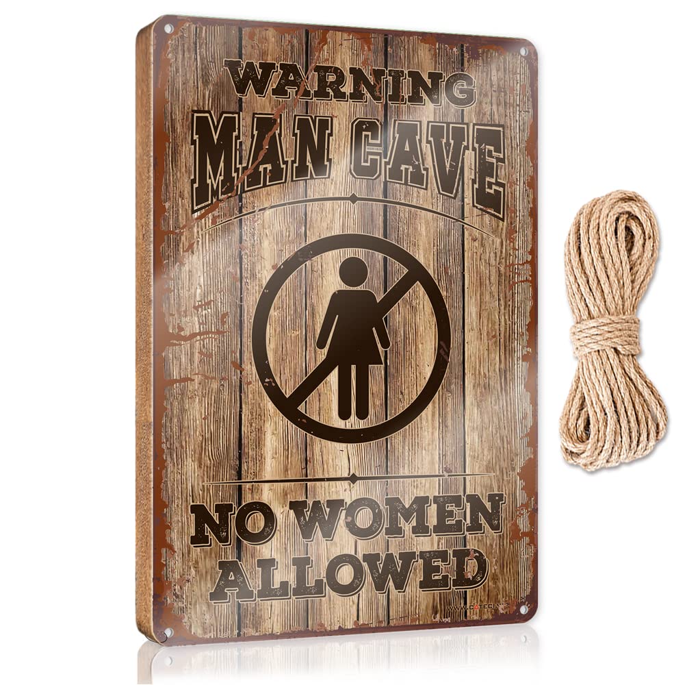 FZFN Wood Signs Decor Warning Man Cave No Women Allowed Wooden Sign Bathroom Signs For Door Boys Bedroom Decor(23X35CM)