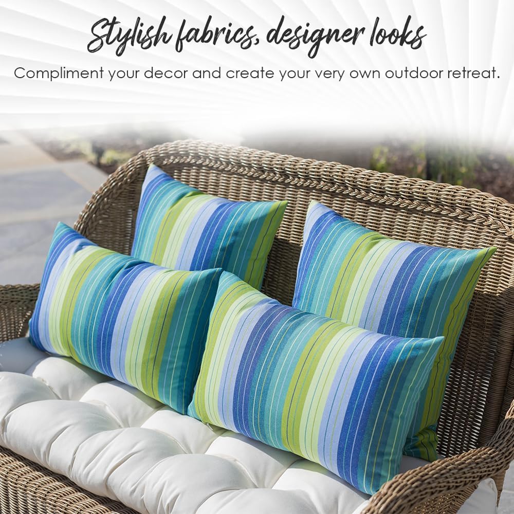 RSH Décor Foam Mid Back Seat Cushion – 42" x 21" x 3" | Hunter Green & White Stripe | Outdoor Patio Chair Replacement Cushion | All-Weather Spun Polyester, Fade & Water Resistant, Made in USA