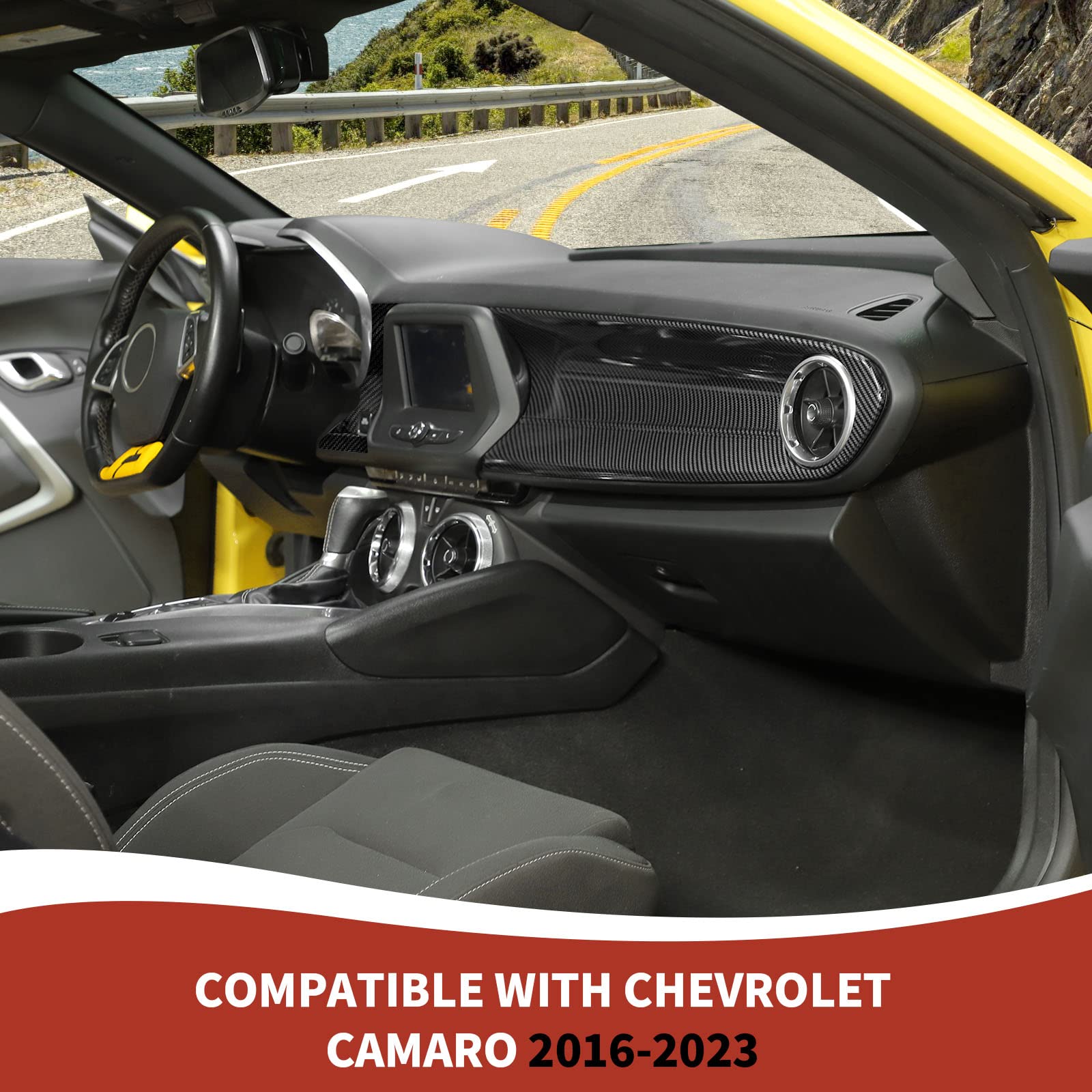 Condition photo showing New/Like New for for camaro center console panel trim, 3pcs dashboard panel cover compatible with 2016-2023 chevy camaro interior accessories, carbon fiber (without hud)