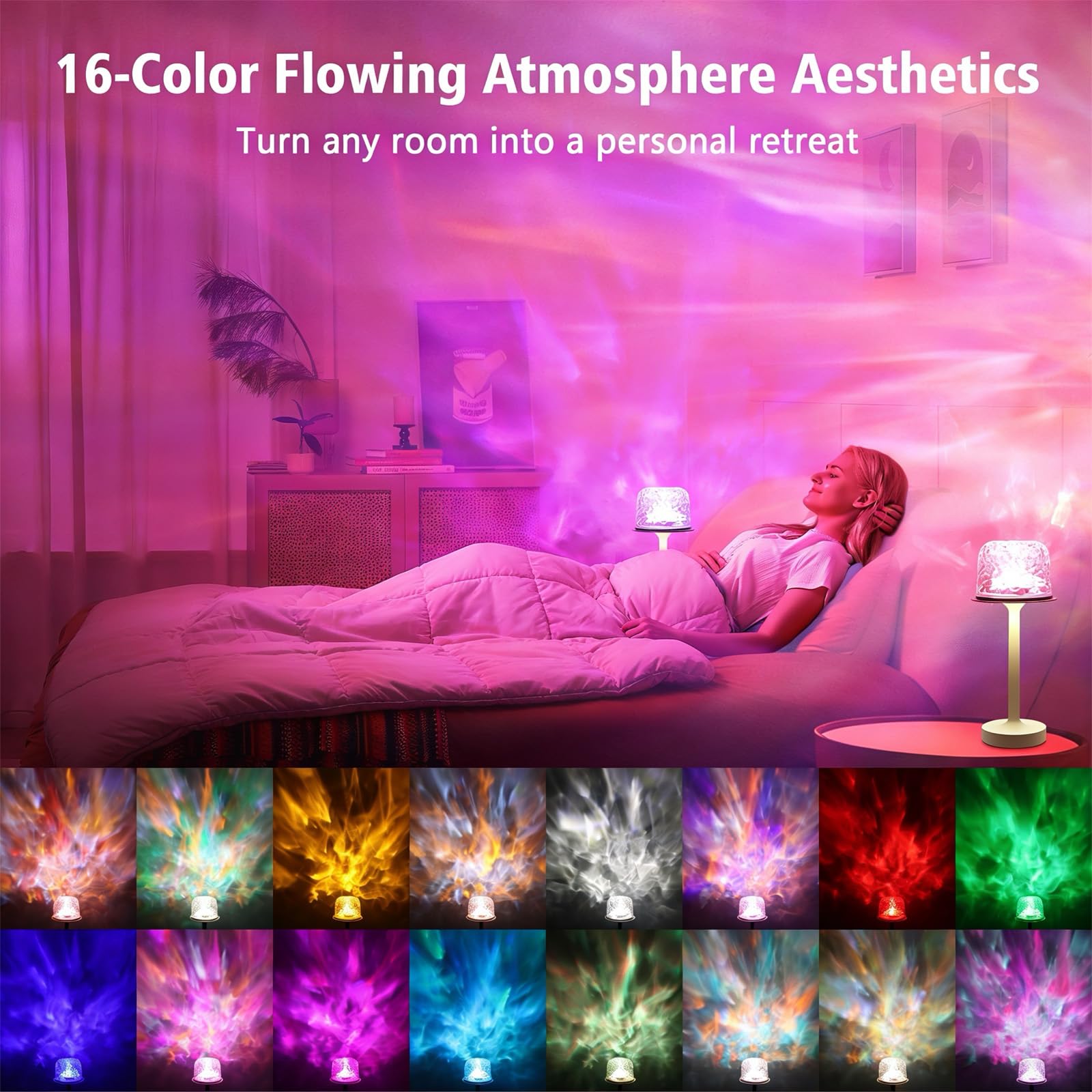 Waterproof Spa-Like Shower Lamp,16 Color Ocean Wave Projector Night Light for Inside Shower,Rechargeable Shower Light with Touch & Remote Control for Room Decor,Gifts for Women, Couples - 4
