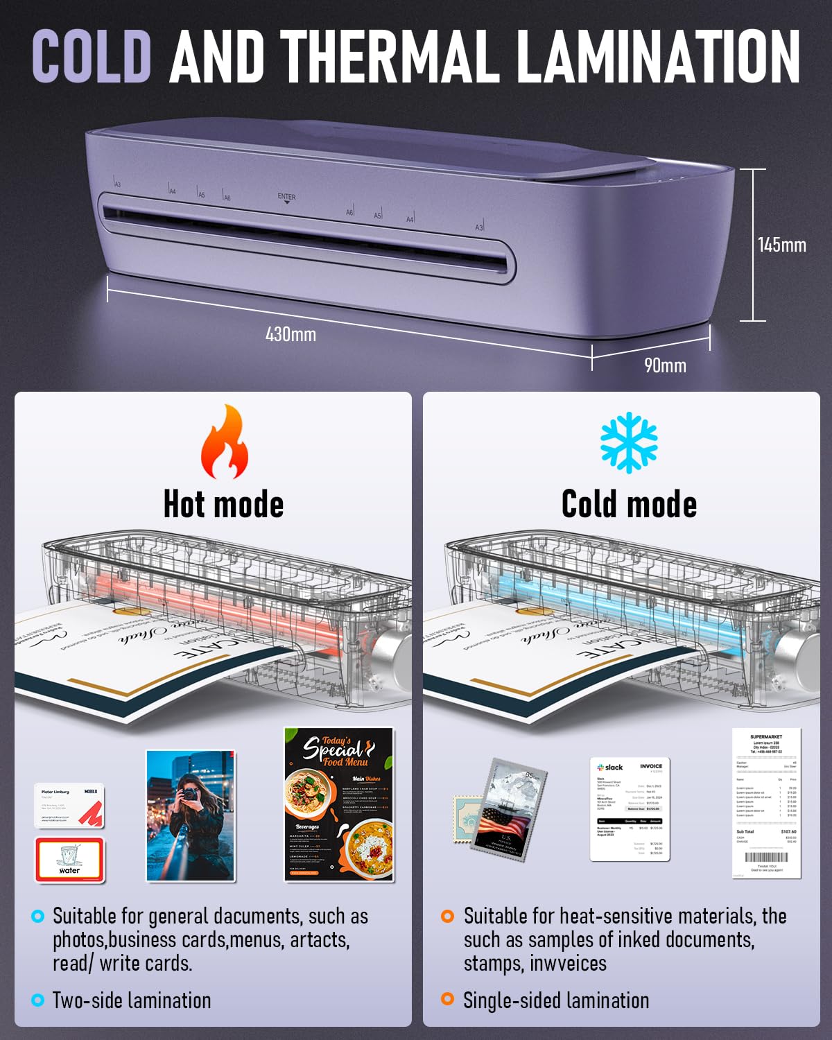 laminator A3 z folią laminującą, 30 sztuk, do laminowania na gorąco i na zimno, do laminowania A3, A4, A5, A6, 9 w 1, z obcinaczem do papieru i frontem narożnym, do laminowania do szkoły