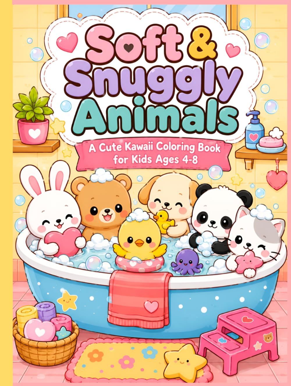 Soft & Snuggly Animals: A Cute Kawaii Coloring Book for Kids Ages 4-8