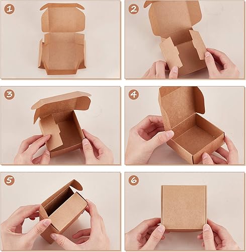 Miniatura 4 de PandaHall - 50 cajas de regalo de papel de estraza cuadradas, cajas pequeñas fáciles de montar para regalos y regalos de boda y fiestas, 3.3 x 3.3 x