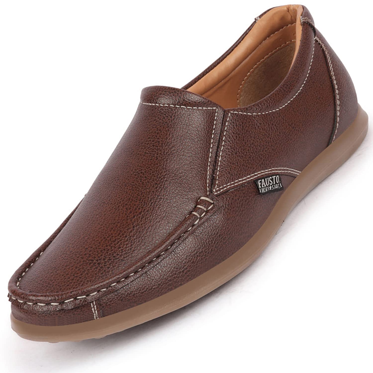FAUSTO FST KI-107 BROWN-44 Mens Brown Side Stitched Casual Comfort Slip On Loafer Shoes (10 UK) (B0BZ55J3MY) Amazon Price History, Amazon Price Tracker