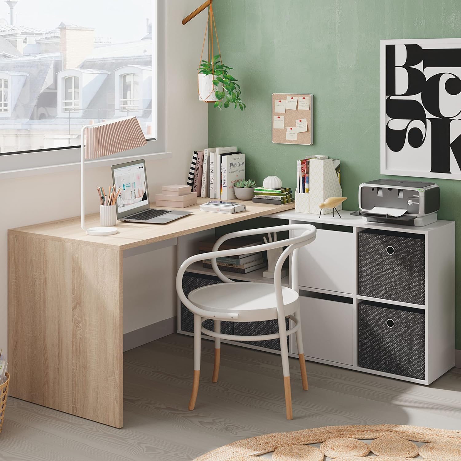 Habitdesign 0F4606A - Mesa Escritorio, Mueble de despacho, Modelo Adapta, Medidas: 74 x 120 x 77 cm, Color Blanco artik y Roble Canadian