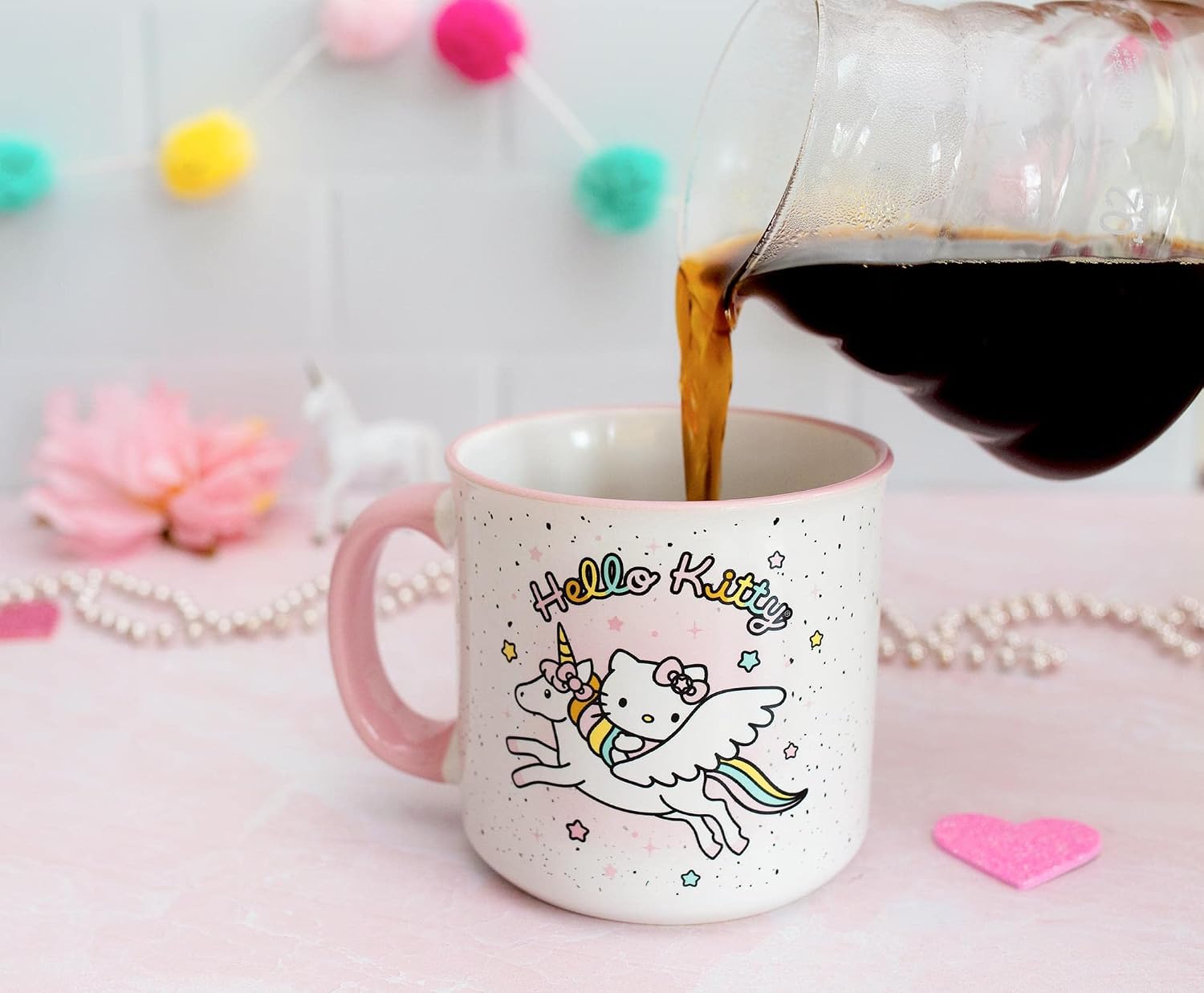 Hello Kitty Sanrio Unicorn Star Ceramic Camper Mug | BPA-Free Travel Coffee Cup For Espresso, Caffeine, Cocoa | Home & Kitchen Essentials, Cute Kawaii Gifts and Collectibles | Holds 20 Ounces