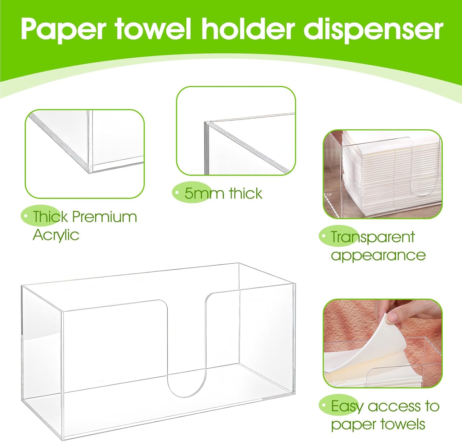 2 Pcs Acrylic Paper Towel Holder Acrylic Countertop Paper Towel Dispenser Folded Clear Trifold Napkin Holder, Suitable for Z-fold, C-fold or MultiFold Papers Towels for Bathroom, Toilet, Kitchen - Image 3