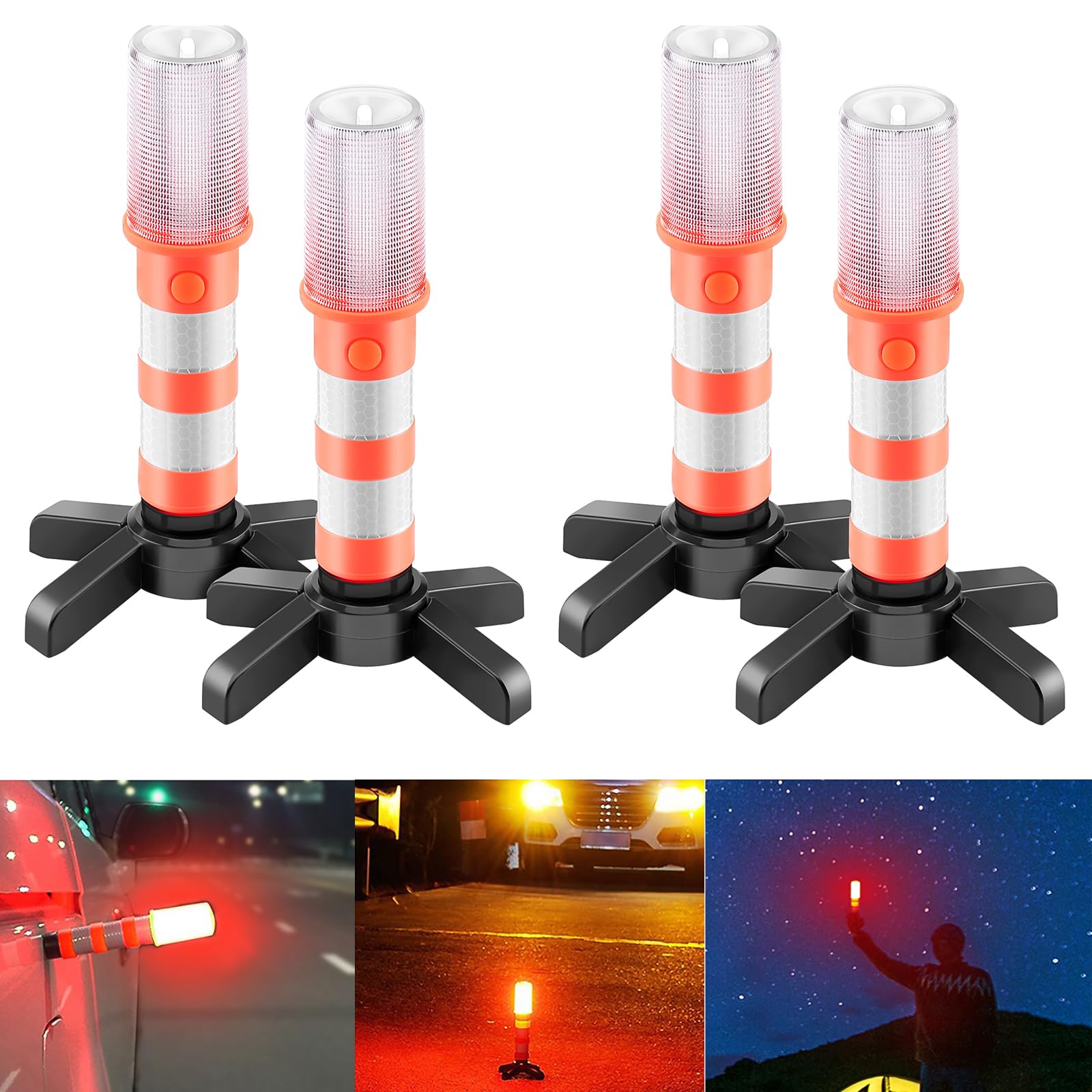 SUNSBELL 4 Pezzi/Set Luce Stroboscopica LED Road Flare, Emergenza Triangolo Auto sul Bordo della Strada Lampeggiante Kit, Luci Stroboscopiche di Sicurezza Avvertimento Faro per Segnalazioni Stradali