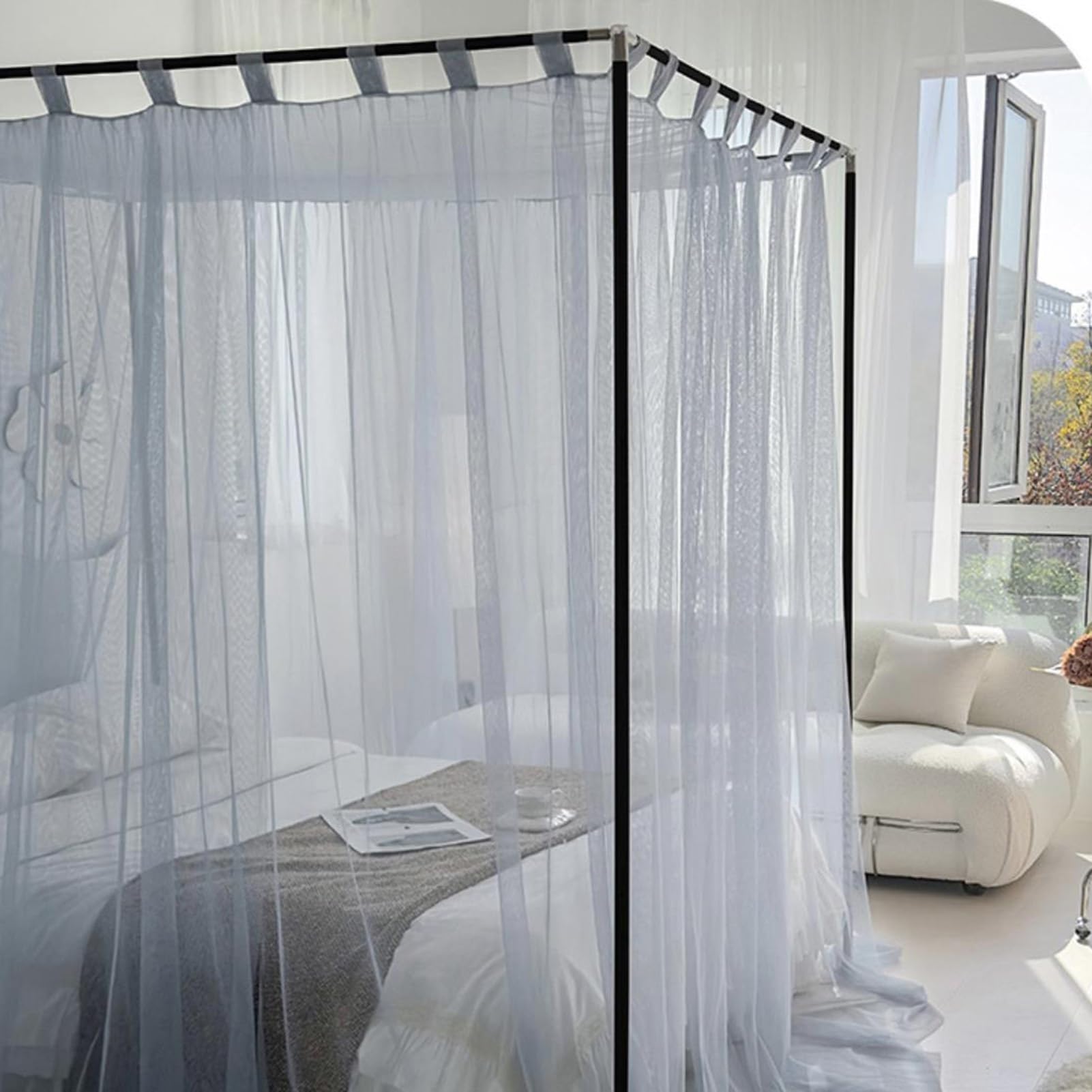 Moustiquaire de lit à 4 montants d'angle, rideaux à baldaquin en dentelle | Moustique de sol cryptée avec support métallique pour lit de fille, chambre d'adulte ou chambre d'en(Beige,150x200cm)