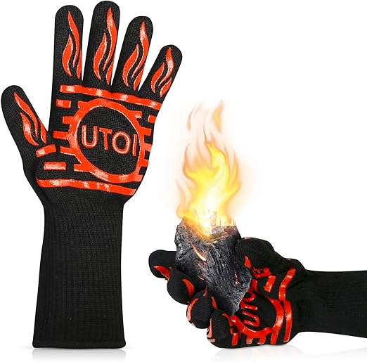 BBQ Gloves Heat Resistant Cooking 1472°F, Heat Proof Grill Gloves for Men, 13" Long Grilling Gloves for Outdoor Cooking, Campfire, BBQ, Baking & Smoker, XL, 1 Pair