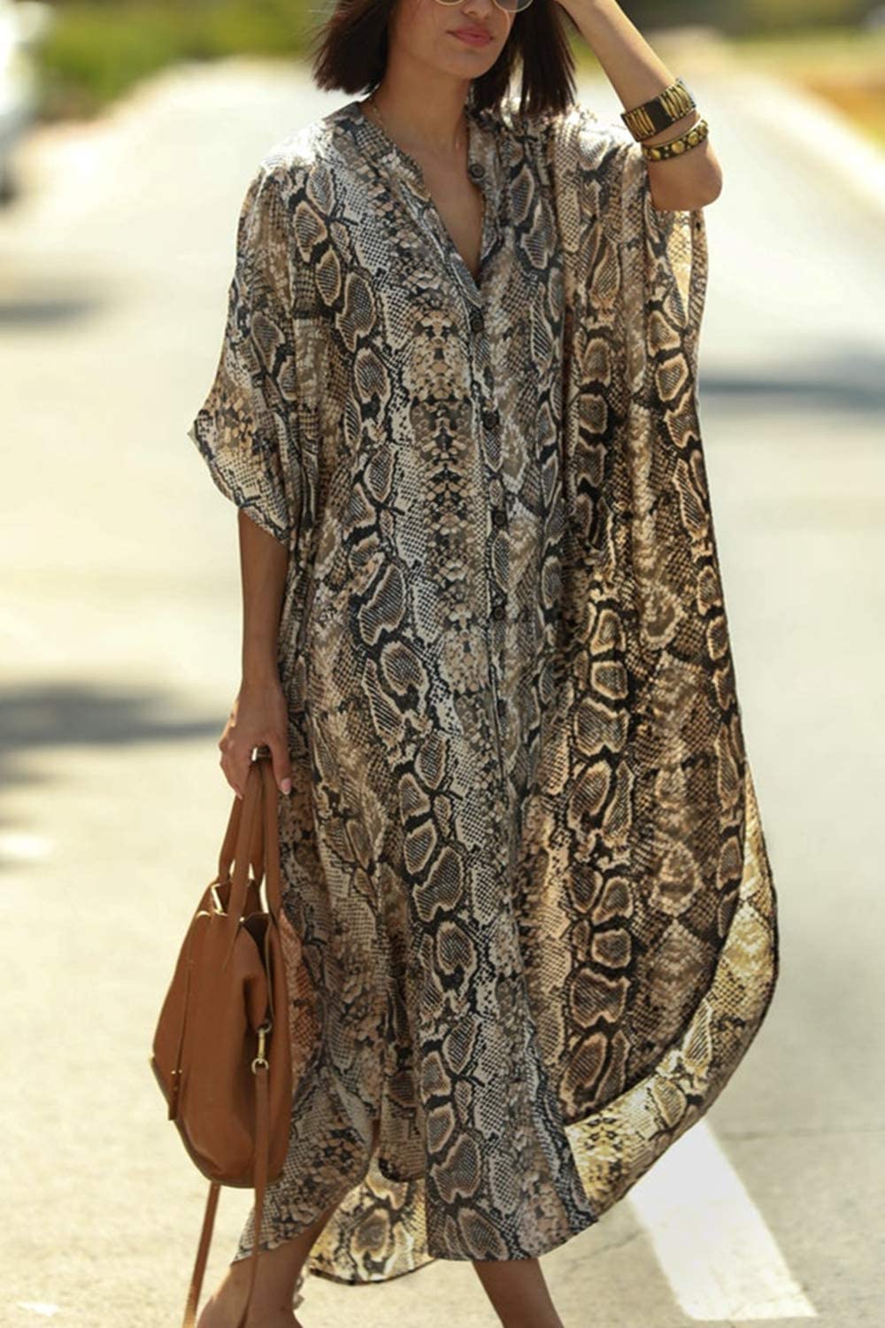 Femmes D'été Long Kaftan Maxi Bohème Robe Plage Coverup Robe Roomy Kimono Une Taille