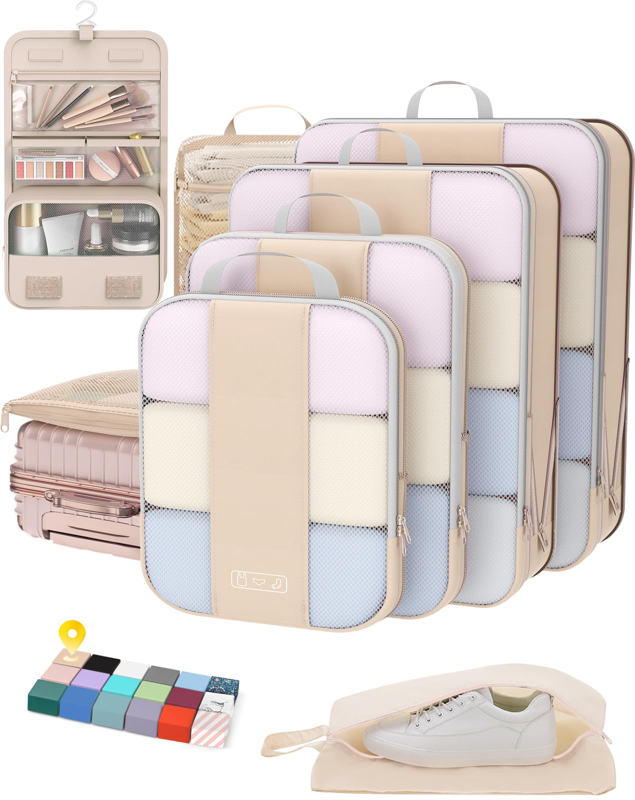 OlarHike 8 Set Compression Packing Cubes Garment Bags for Travel Essentials