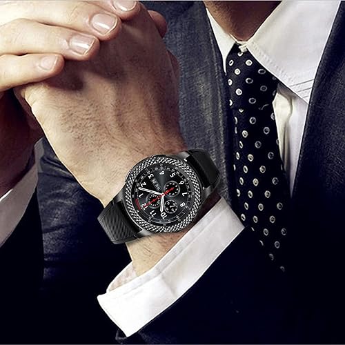 Vista 12 de Fundas para Samsung S3 Frontier/Classic/Galaxy Watch 4/4 Classic, Rhinestone Diamond Steel Watch Face Bezel Rings (negro)