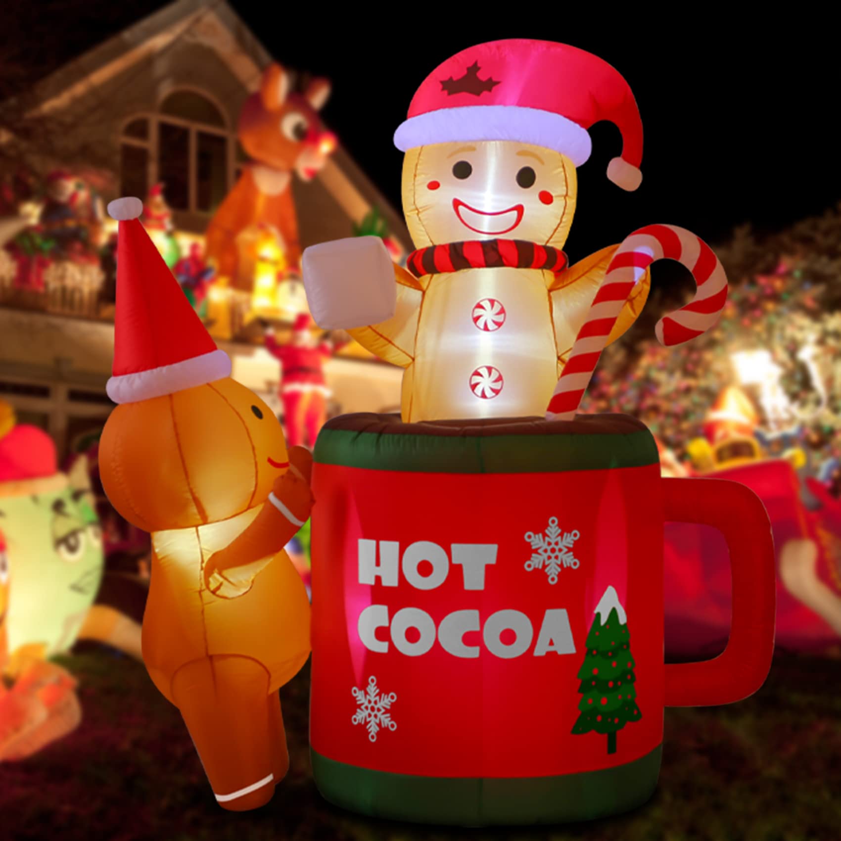 6FT Christmas Inflatables Outdoor Decorations Built-in LEDs Blow up Inflatable Gingerbread Man Holiday Decorations Outside Christmas Yard Lawn Party Decor