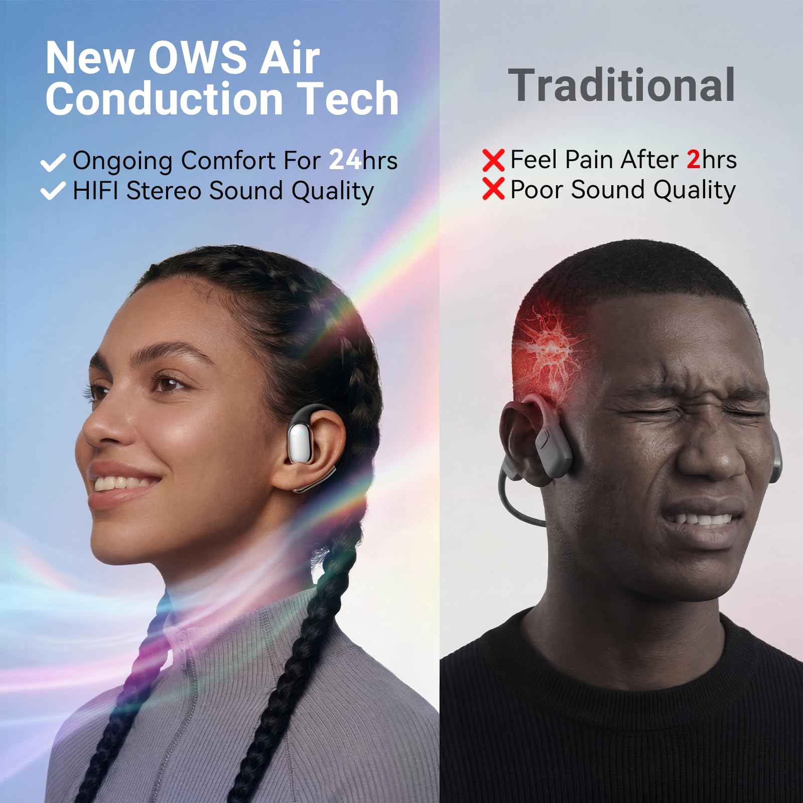 DARONGFENG Auricolari senza fili Bluetooth 5.4, per corsa e allenamenti: gancio ergonomico e aderente, bassi potenti, suono HD coinvolgente e chiamate chiare, riproduzione 40 ore con display