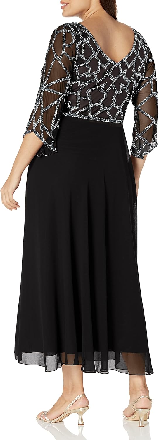 J Kara Womens Plus Size 3/4 Sleeve Geo Beaded Gown - Image 5