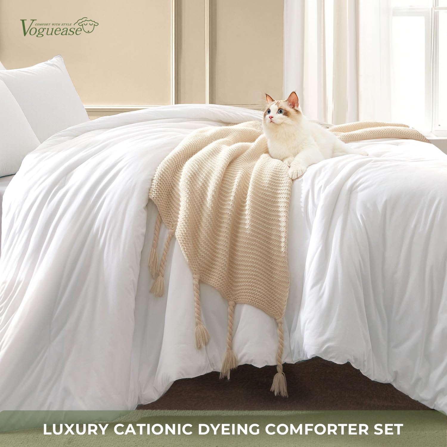 King Size Comforter Set, Comforters King Size Luxury Ultra-Soft Jersey Knit Bedding Sets, White Lightweight Down Alternative Bed Comforter for All Season, 3 Piece Bedding Set - Image 3