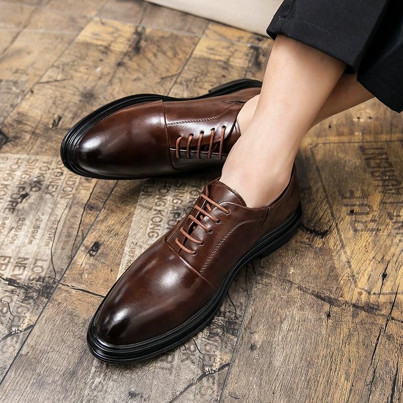 Mens Lace-Up Pointed Toe Business Dress Shoes British Style Casual Formal Wedding Leather Footwear2