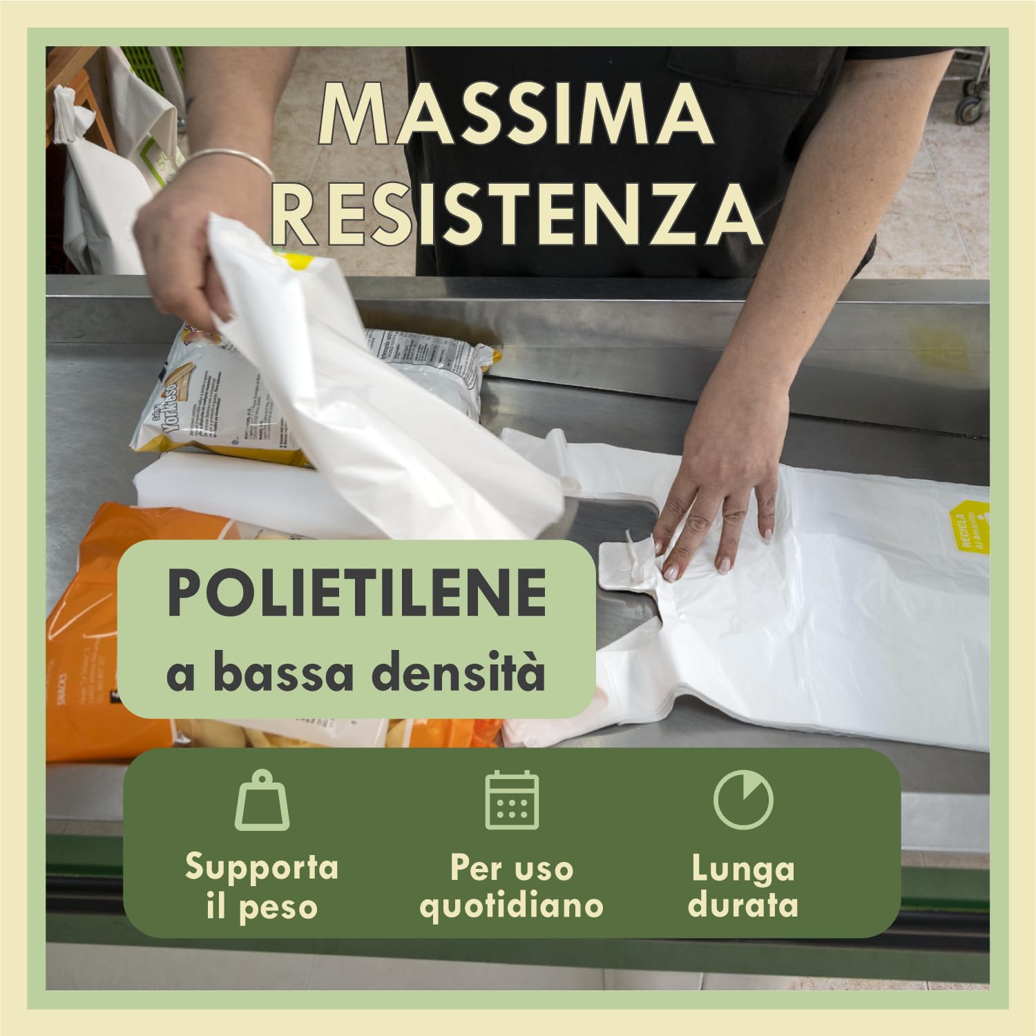 Zenic | Sacchetti Trasparenti Per Alimenti | 40x50 Cm Pack 200 Unità | Shopper Plastica con Manici per Spesa | Frutta e Verdura, Macelleria, Pescheria, Congelatore, Negozio e Casa