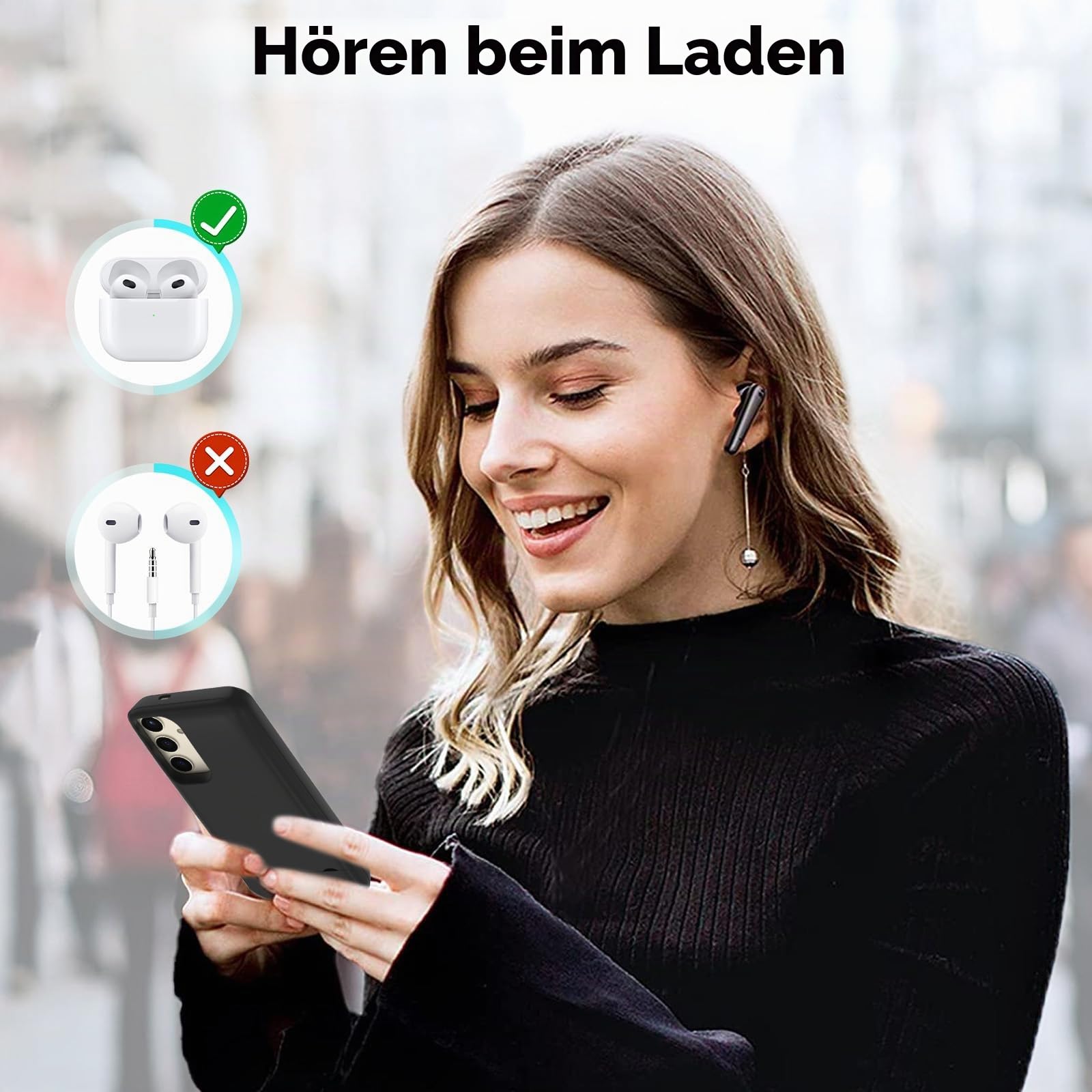 Akkuhülle für Samsung Galaxy S24/S25 (6,2"), 7000 mAh,Schlanke Wiederaufladbare Ladehülle, Erweiterte Ladehülle, Backup-Akkuladegerät,Tragbare Powerbank für Samsung Galaxy S24/S25- Schwarz