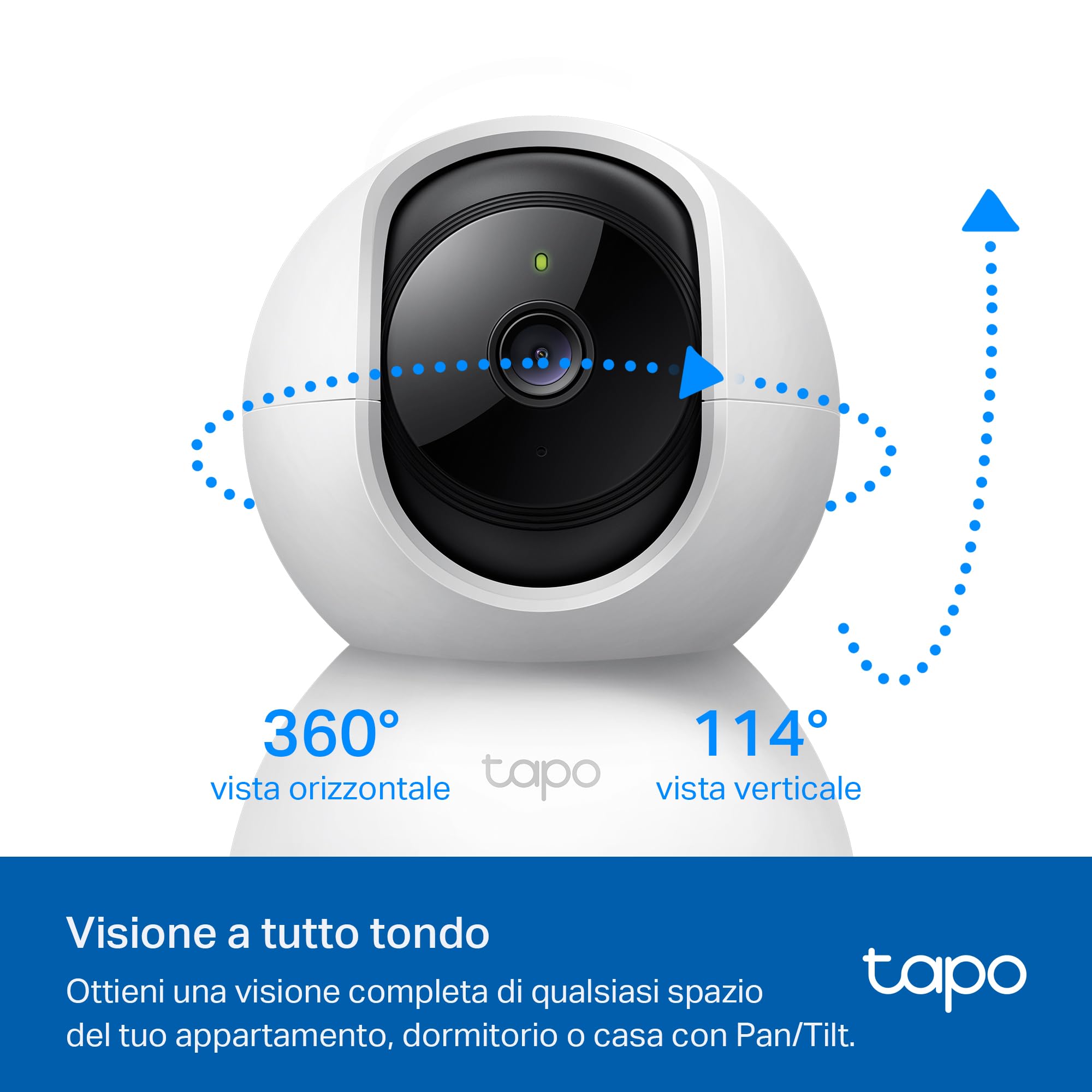 Tapo Telecamera Wi-Fi Interno 2K 3MP, Videocamera Sorveglianza, Visione Notturna, Rilevamento del Pianto del Bambino, Modalità Privacy, Storage su Cloud, MicroSD fino a 512GB, Alexa e Google, C21A